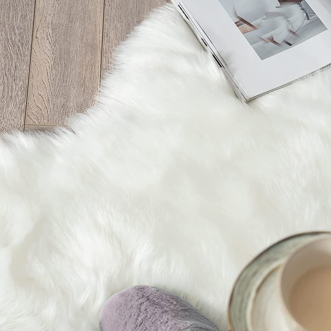ORINOVA White Fluffy Washable Shag Area Rugs for Bedroom Faux Sheepskin Fur Rug 4x6 Furry Nursery Rug Teen Room Home Décor