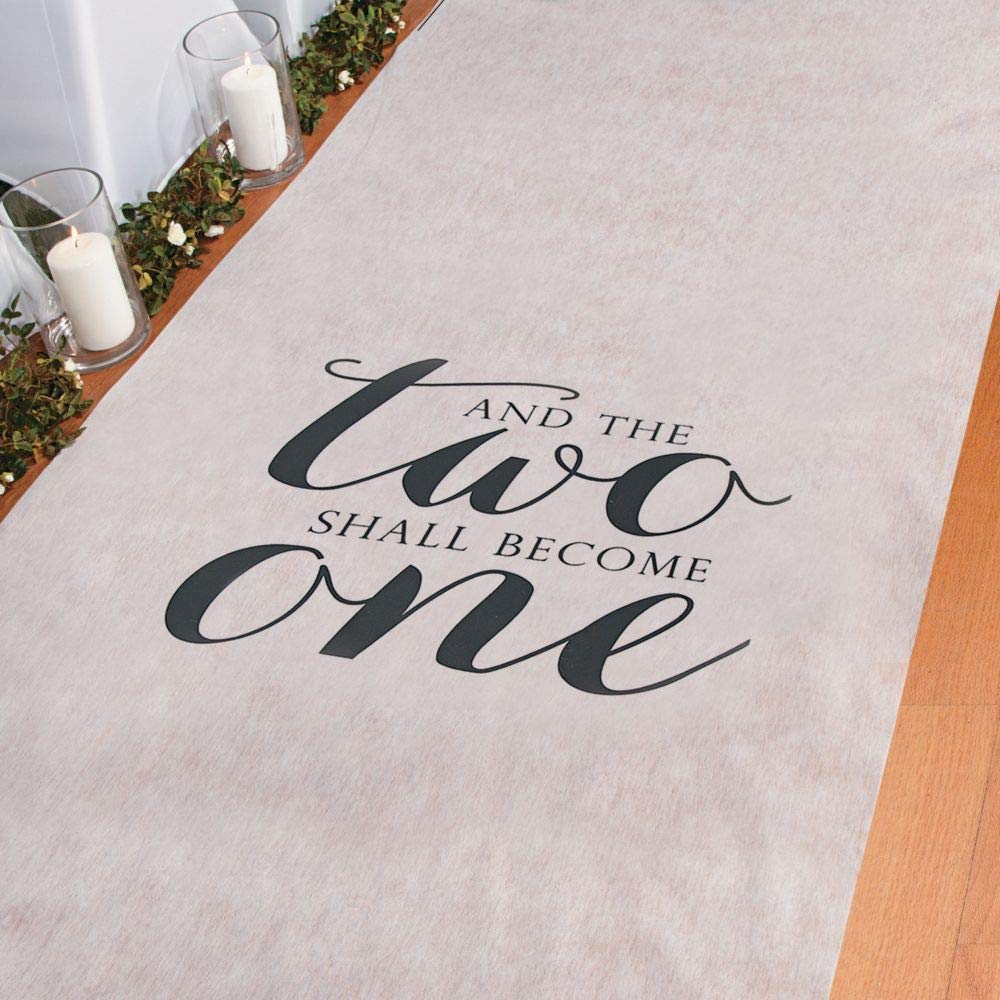 Fun Express Wedding Aisle Runner for Wedding Ceremony - White Runner with Black Lettering 100 Feet Long | Elegant Wedding Decorations for Ceremony Indoor & Outdoor | Wedding Aisle Decor Essentials