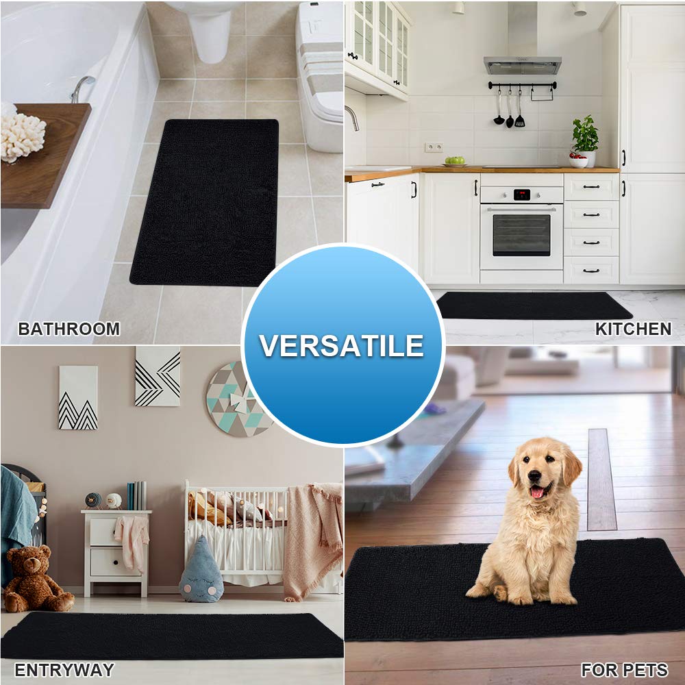 Secura Bathroom Rugs 47x28, Ultra Soft Chenille Bath Mat, Super Absorbent & Quick Dry Bathroom Mat, Non Slip Machine Washable Bath Rugs for Tub, Shower, Home Decor Accessories (Black)