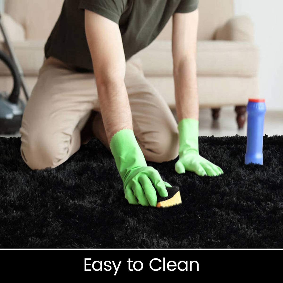 ISEAU Oval Fluffy Rug Carpets, Modern Plush Shaggy Area Rugs for Kids Bedroom Extra Comfy Cute Nursery Mat Bedside Rug for Boys Girls Room Home Decor Mats, 2.6 x 5.3ft, Black