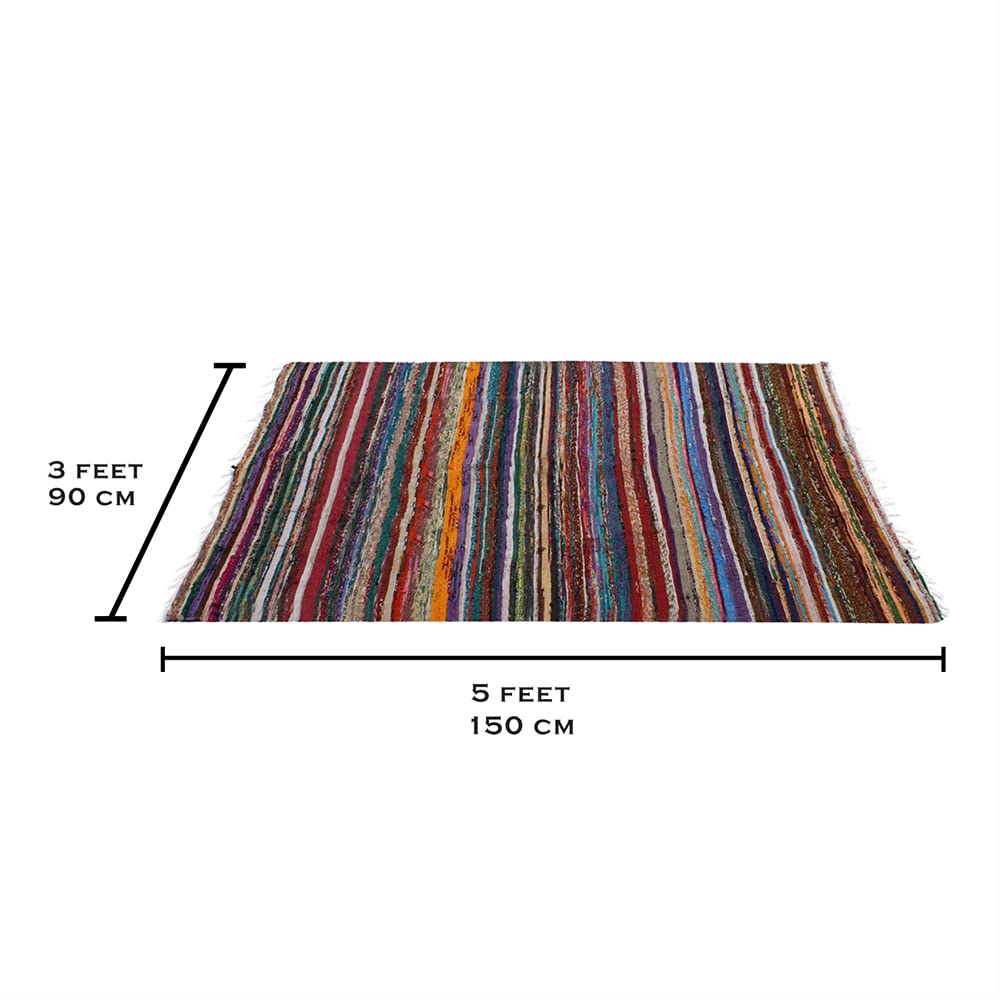 Chindi Cotton Rag Rugs 100% Eco-Friendly, 2-in-1 Reversible Multipurpose, Multicolor Hand-Woven Traditional Rugs (5ft X 3ft) for Living Room & Kitchen - White