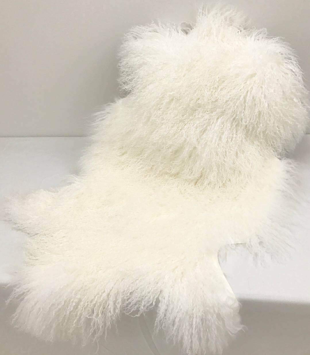 Genuine Tibetan Mongolian Sheepskin Fur Rug Hide Pelt Throw Rug Lamb Wool Carpet Fur Used for Area Rug or Across Armchair,Ivory White