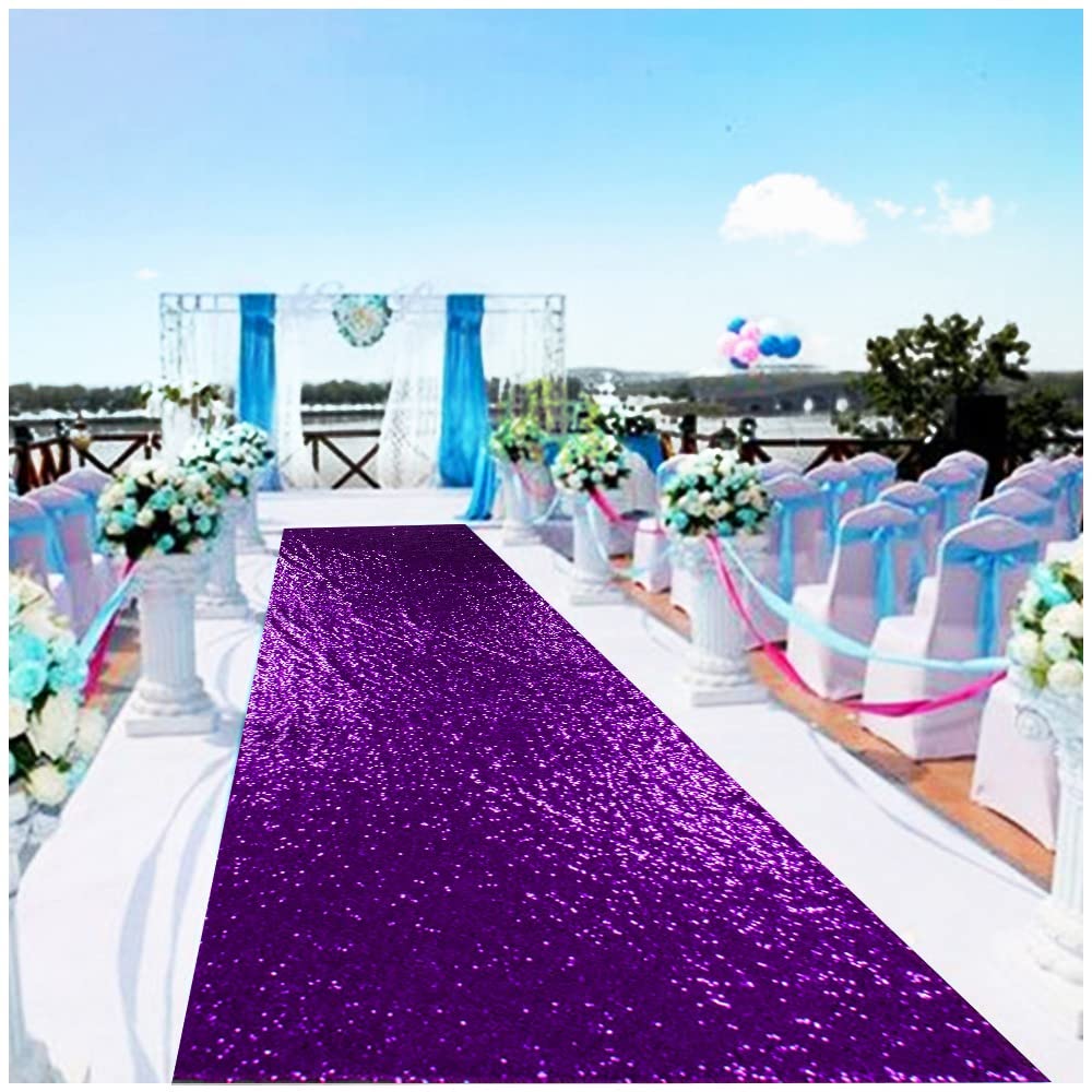 Partisout Aisle Runner for Wedding Ceremony 3FTx15FT Sequin Wedding Rug Rustic Outdoor Walkway Carpet Party Ceremony Payette Shimmer Runner (Purple)