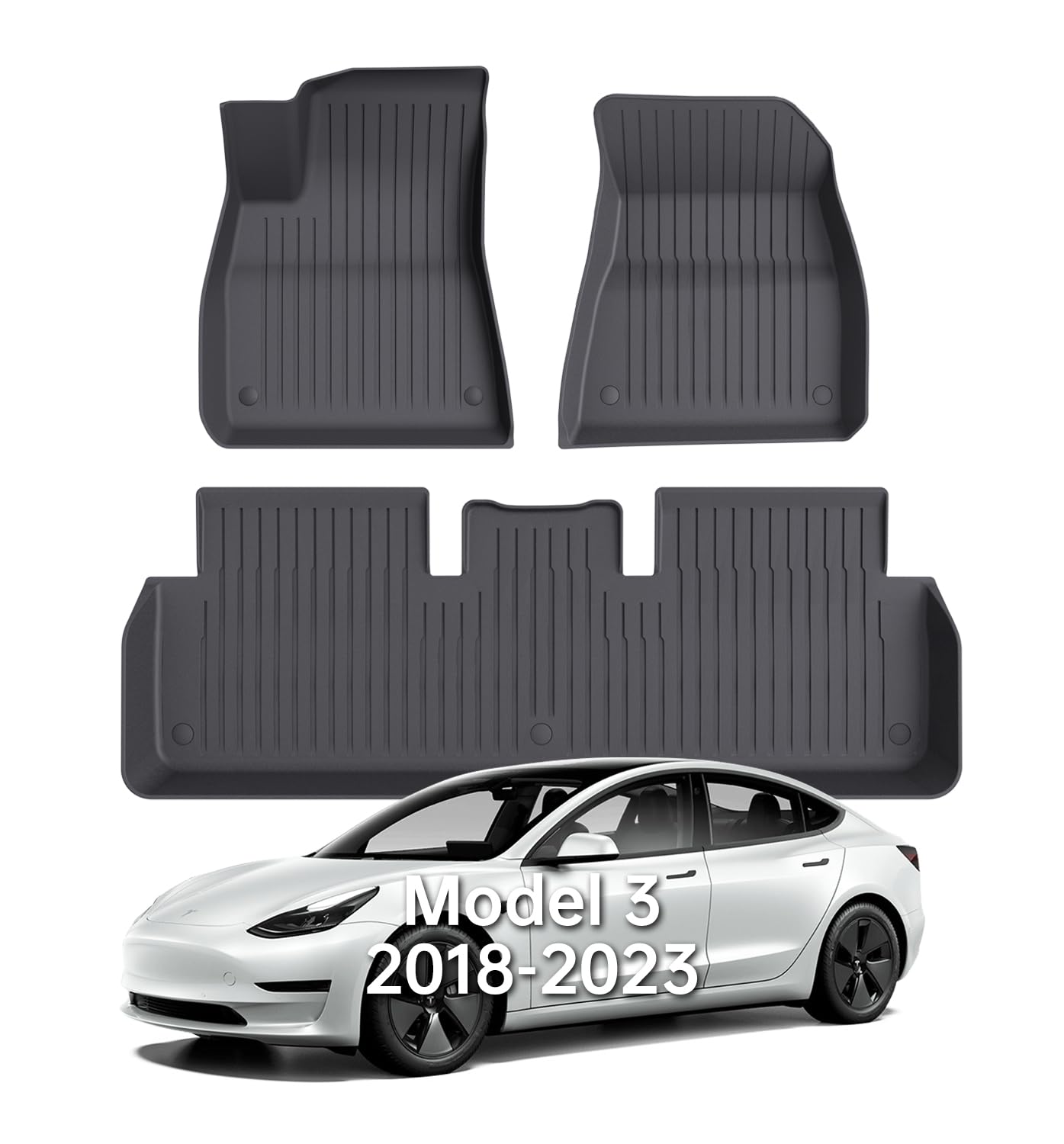 Wekar Floor Mats Fits for Tesla Model 3 2023-2018 - All Weather TPE Custom Fit Car Mats Floor Liners, Custom Fit, 3-Piece