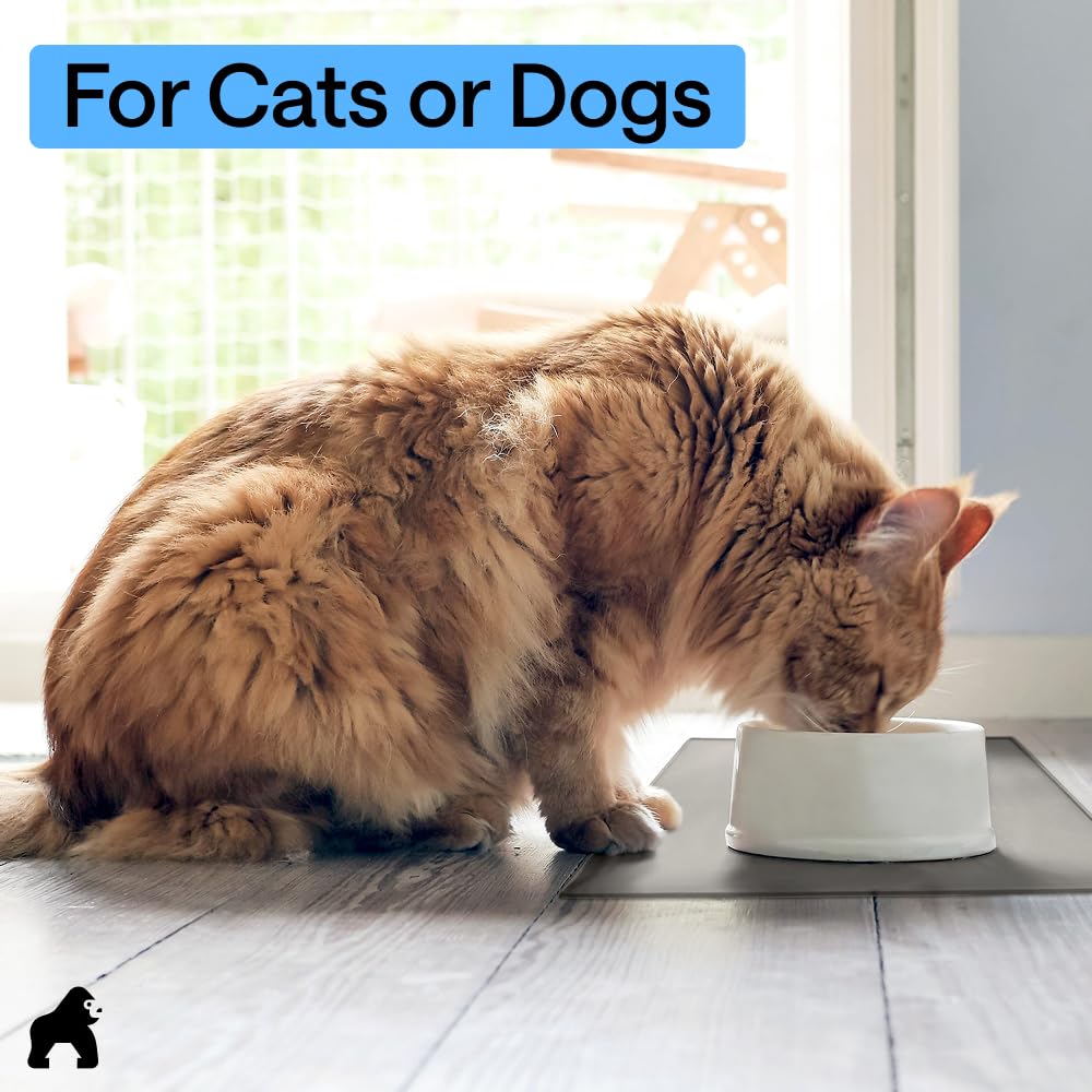 GORILLA GRIP 100% Waterproof Raised Edge BPA Free Silicone Pet Feeding Mat, Dog Cat Food Mats Contain Spills Protects Floors, Placemats for Cats and Dogs Water Bowl, Pets Accessories 23x15 Gray