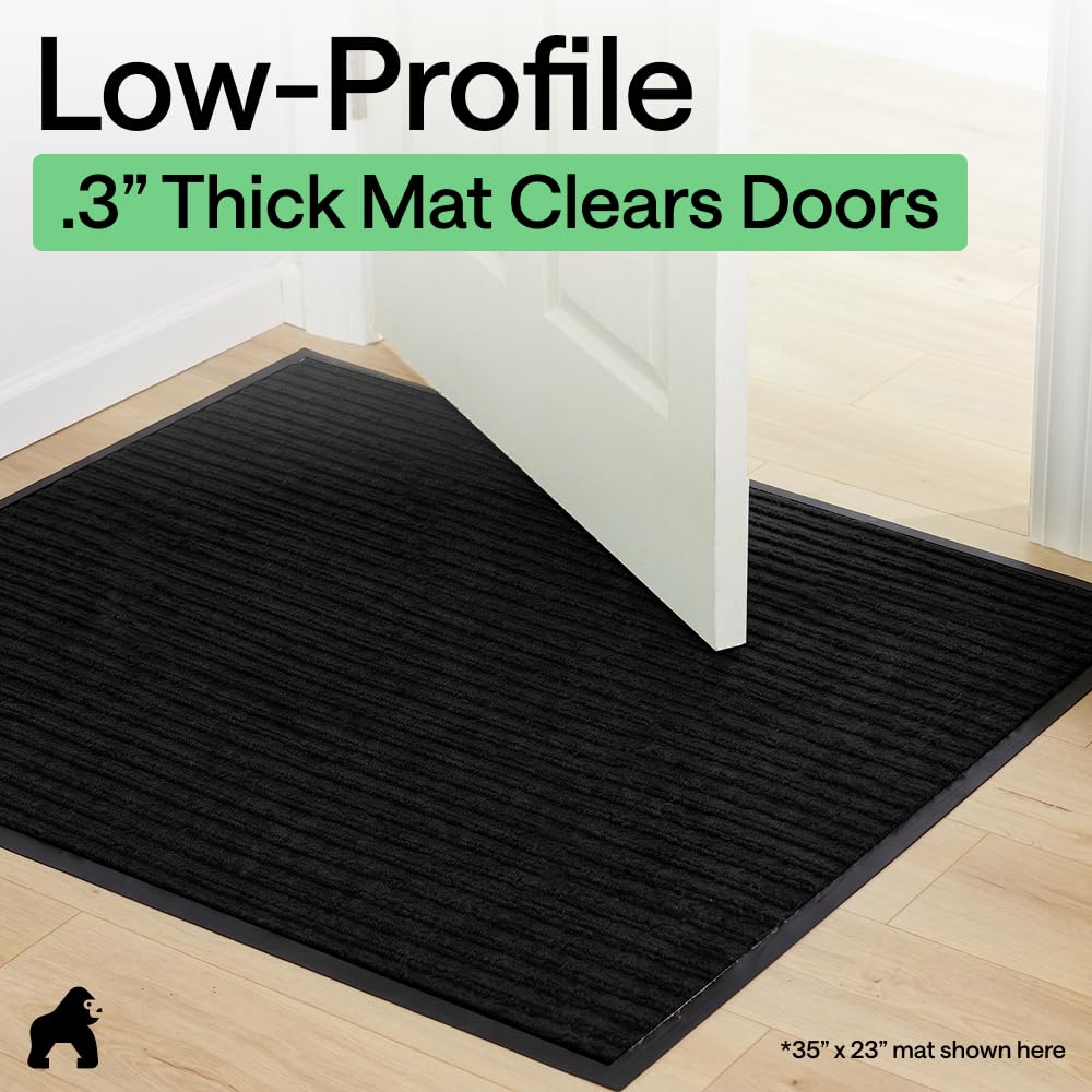 GORILLA GRIP Waterproof Traffic Guard Door Mat, 2 Pack, Indoor Outdoor Heavy Duty Entryway Mats, Strong Backing Commercial Utility Rugs, Office Hallway, Garage, Patio, Low Profile Runner, 29x17 Black
