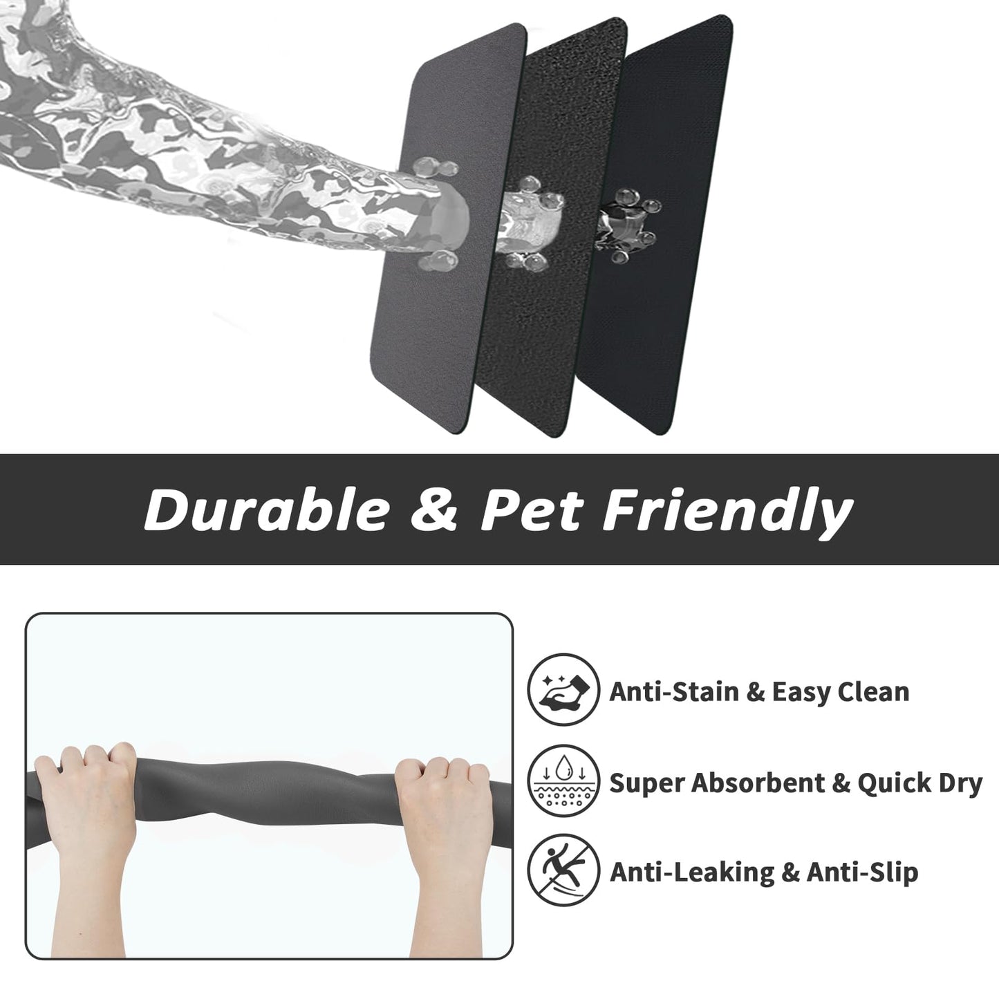 HotLive Dog Food Mat - Absorbent Cat Mat for Food and Water, No Stains Pet Feeding Bowl Mat, Easy to Clean Pet Placemats, Quick Dry Dog Water Dispenser Mat for Messy Drinkers | Dark Grey 12"x 19"