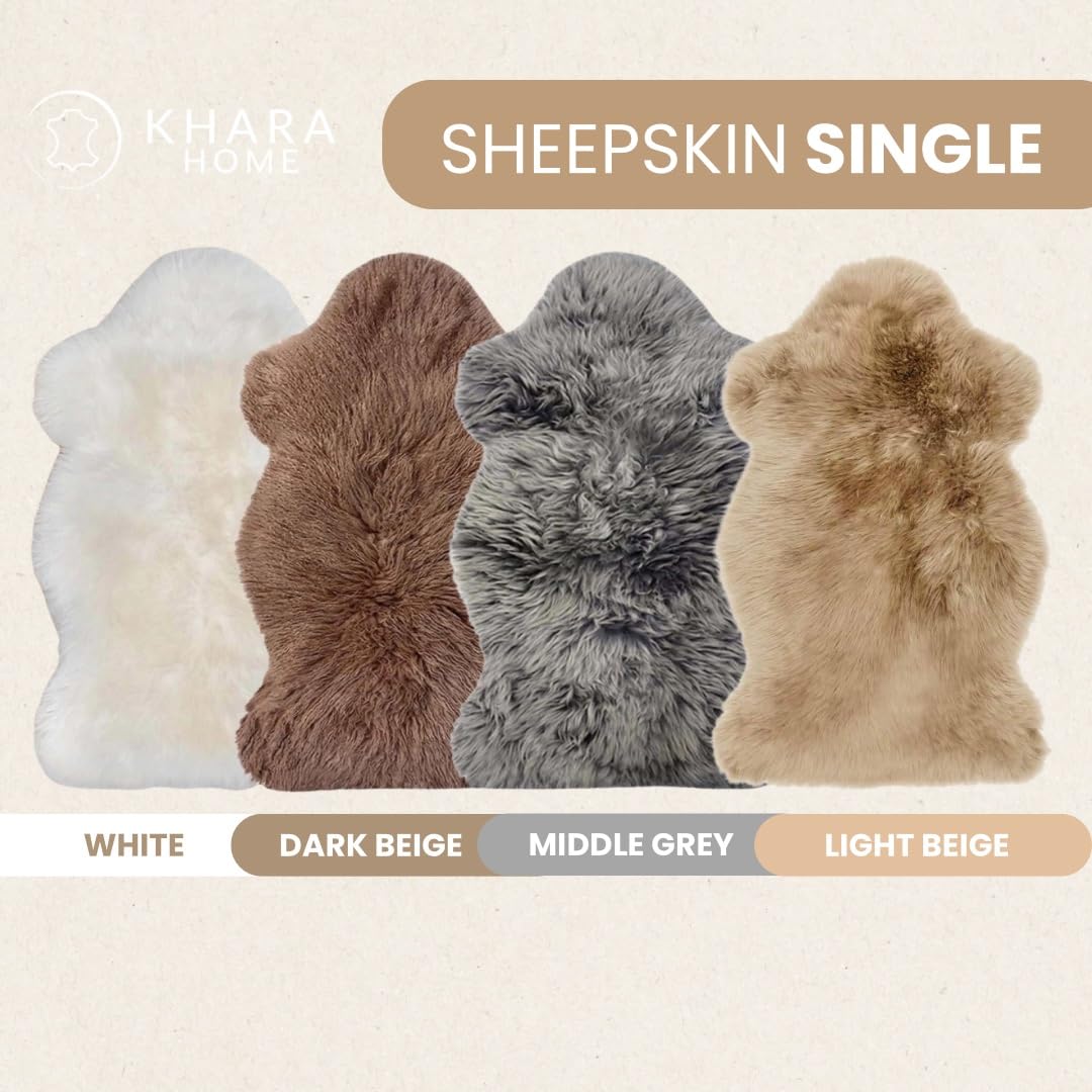 Khara Home Octo Sheepskin Area Rug 6x6 Ft β 100% Genuine Long Hair Lambskin β Premium Soft & Fluffy Light Beige Rug for Bedroom or Living Room β Made in Argentina