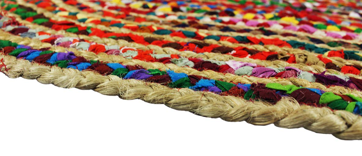 Cotton Craft - Hand Woven Reversible Jute & Cotton Multi Chindi Braid Rug - 4 x 6 Feet Oval - This Rug is Made from Multi Color re-cycled Yarns, Actual Product May Vary in Color from The Image Shown