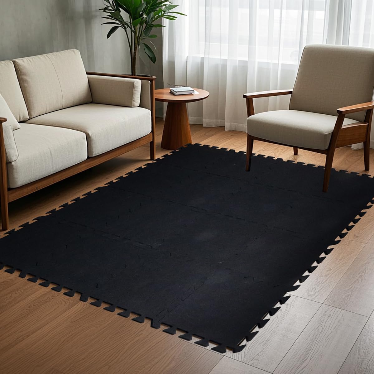 16 Pcs Black Thick Sound Absorbing Interlocking Floor Mats, Drum Rug
