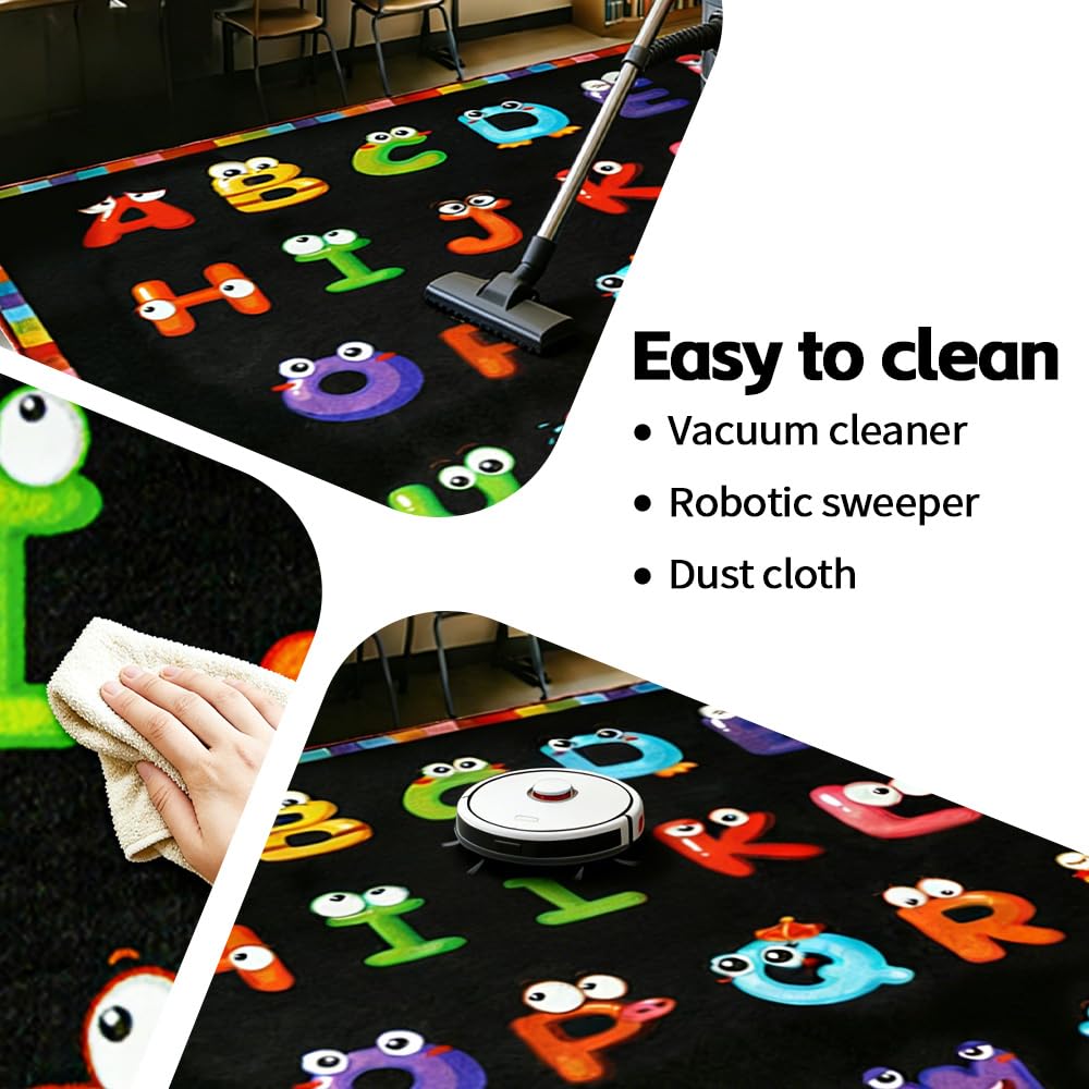 AlaTyche 6'7''x8'7'' ABC Black Classroom Rug, Daycare Rugs for Classroom, Large Classroom Rugs Elementary, Preschool Rugs for Children, Kindergarten Educational Rug for Classroom