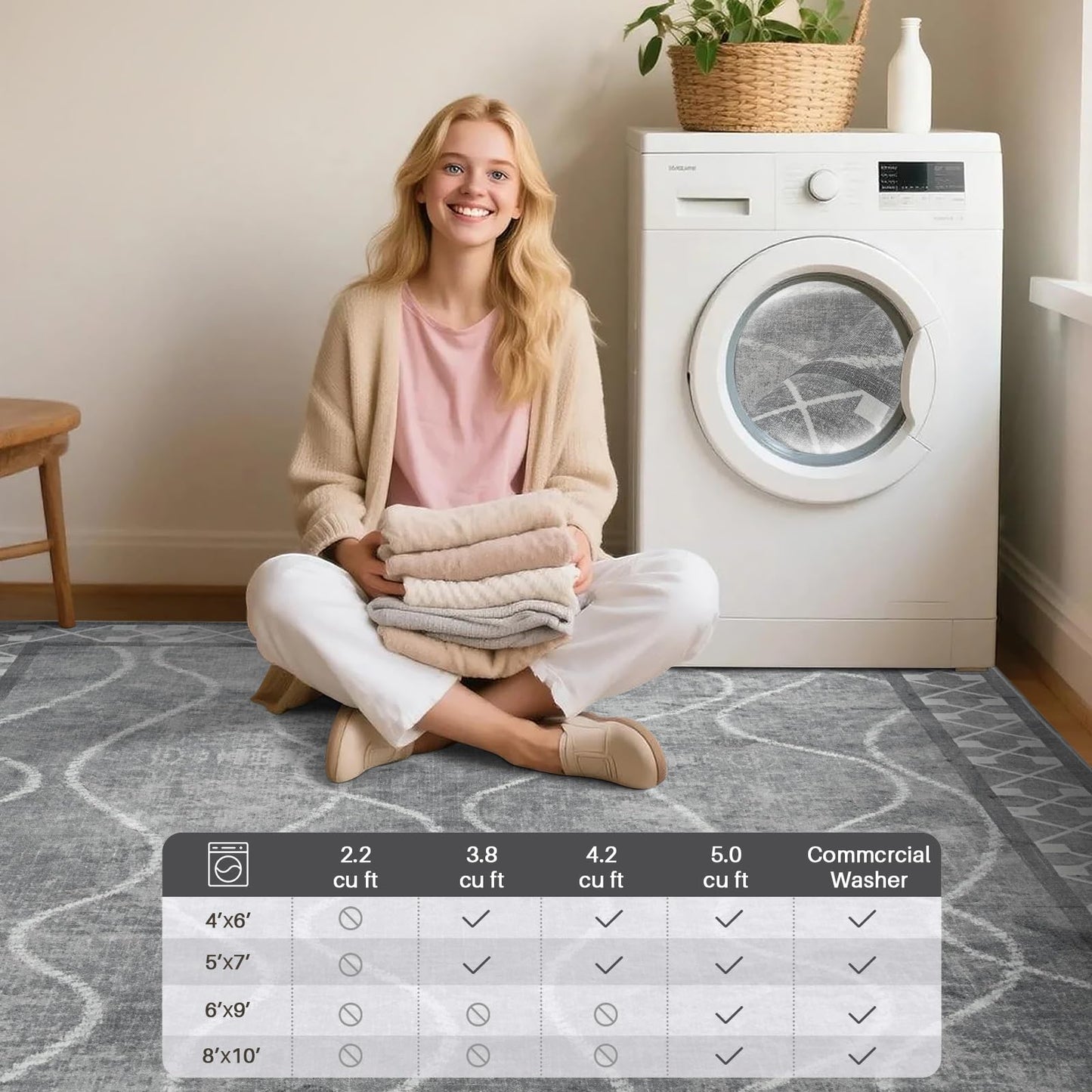 Woottpe 5x7 Light Grey Area Rugs for Living Room, Machine Washable Non-Slip Backing Low Pile Indoor Floor Rugs, Large Modern Carpet for Bedroom Entryway Classroom Playroom Dining Room Home Decor