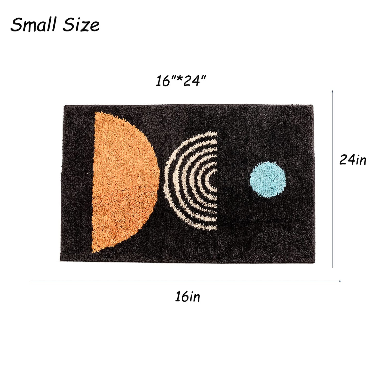 DBJOY Boho Bathroom Rugs Non-Slip Abstract Bath Rugs Microfiber Cute Mat Black Washable for Tube/Washbasin/Toilet (Black-Sunrise, 16"X24")