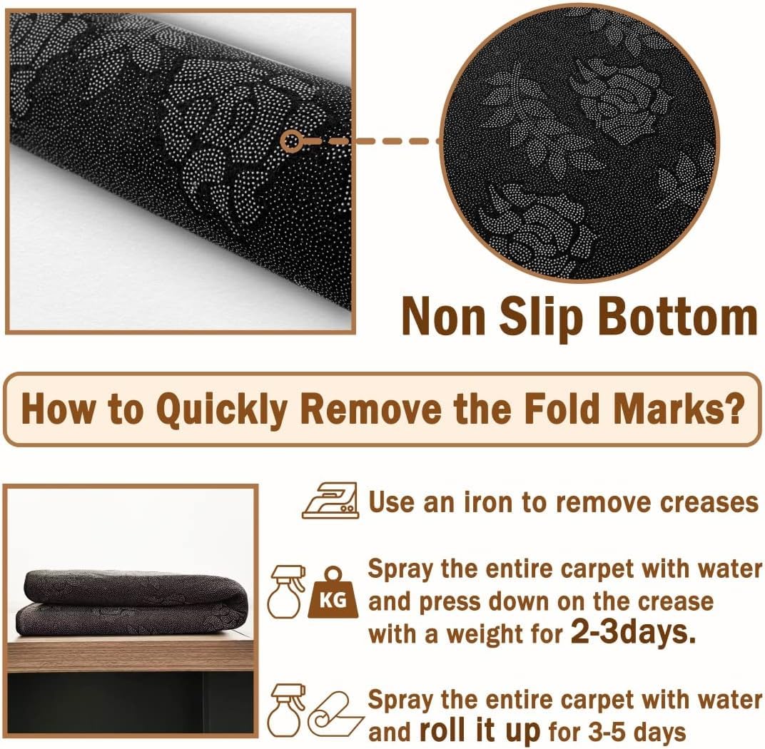 Manfei Cute Bow Kids Area Rug Black Bow Heart Print Floor Mats Rugs for Girl Women Room Decor, Cartoon Bowknot Decorative Rug for Living Room, Absorbent Carpets, 3'x5'