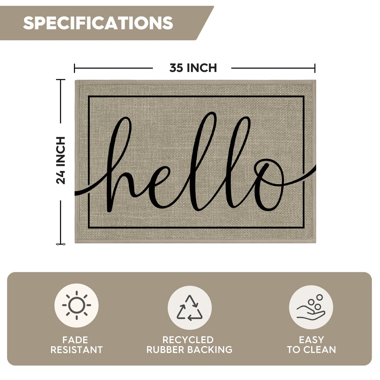 Artoid Mode Hello Washable Doormat, Seasonal Decor Non Slip Low-Profile Absorbent Natural Rubber Back Door Mat 24x35 Inch