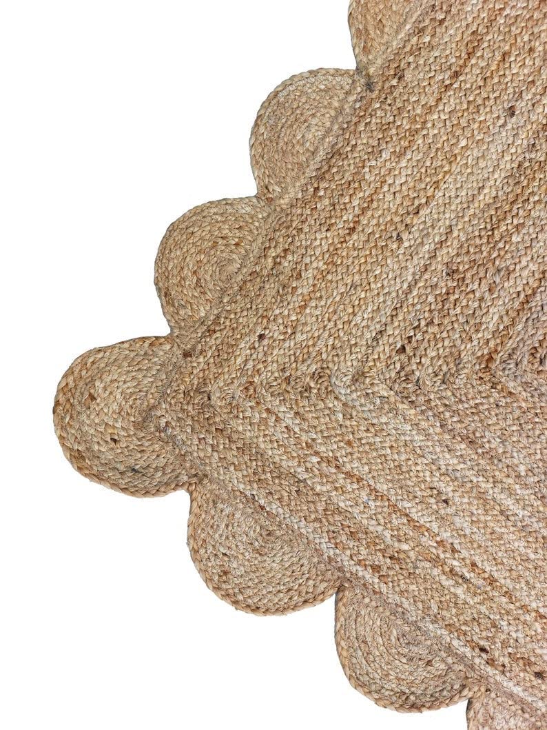 Scalloped Natural Jute Area Rug, Natural Color (6'X4'), 4'X6', SVIRUGH1