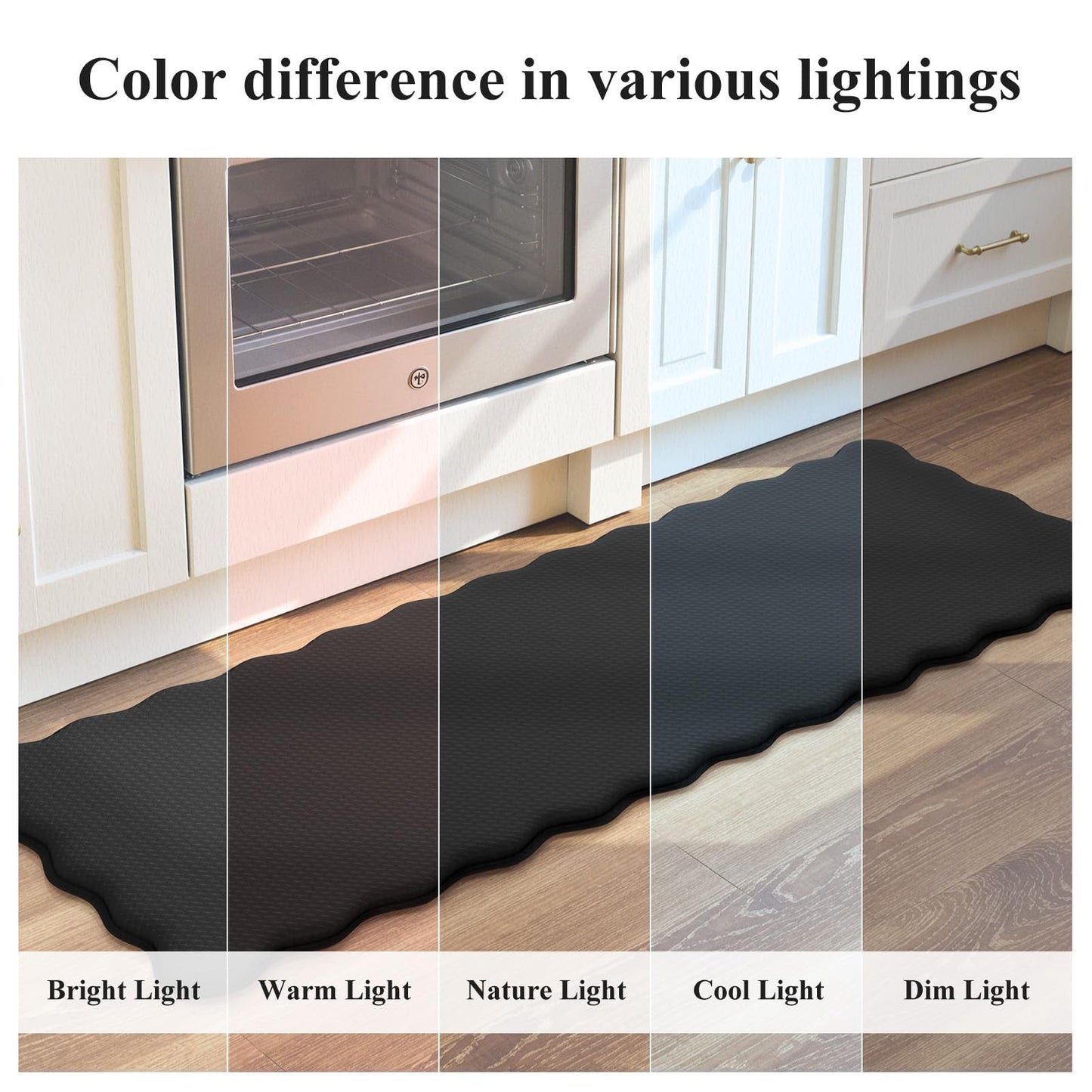KIMODE Scalloped Kitchen Mats for Floor Cushioned Anti Fatigue,Wavy Kitchen Sink Rugs Sets of 2 Non Slip,Comfort Memory Foam Kitchen Floor Mat Carpet for Office Laundry,Black