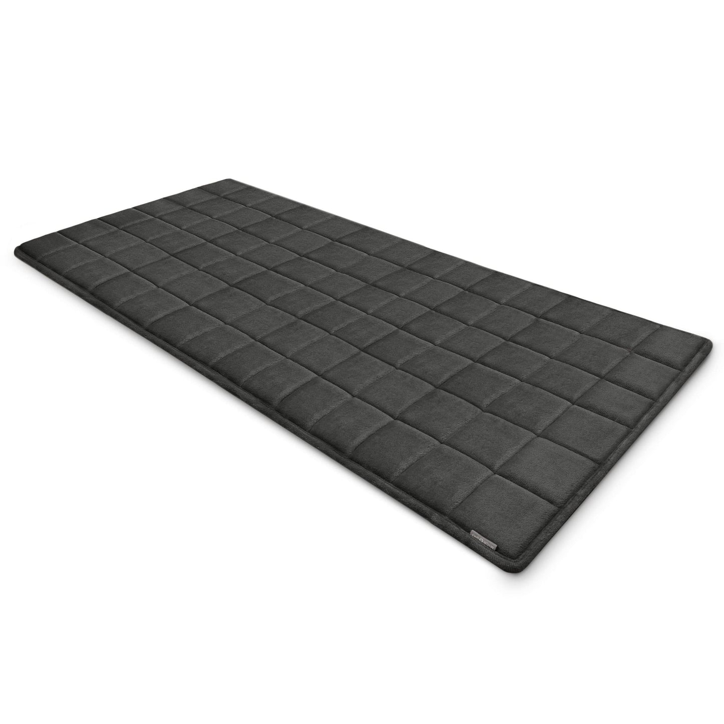 MICRODRY - Luxurious Square-Embroidered Memory Foam Bathroom Rug, Bath Rug with Skid-Resistant Base, Absorbent Kitchen, Room & Bathroom Rugs, 24 x 56 inches, Dark Grey