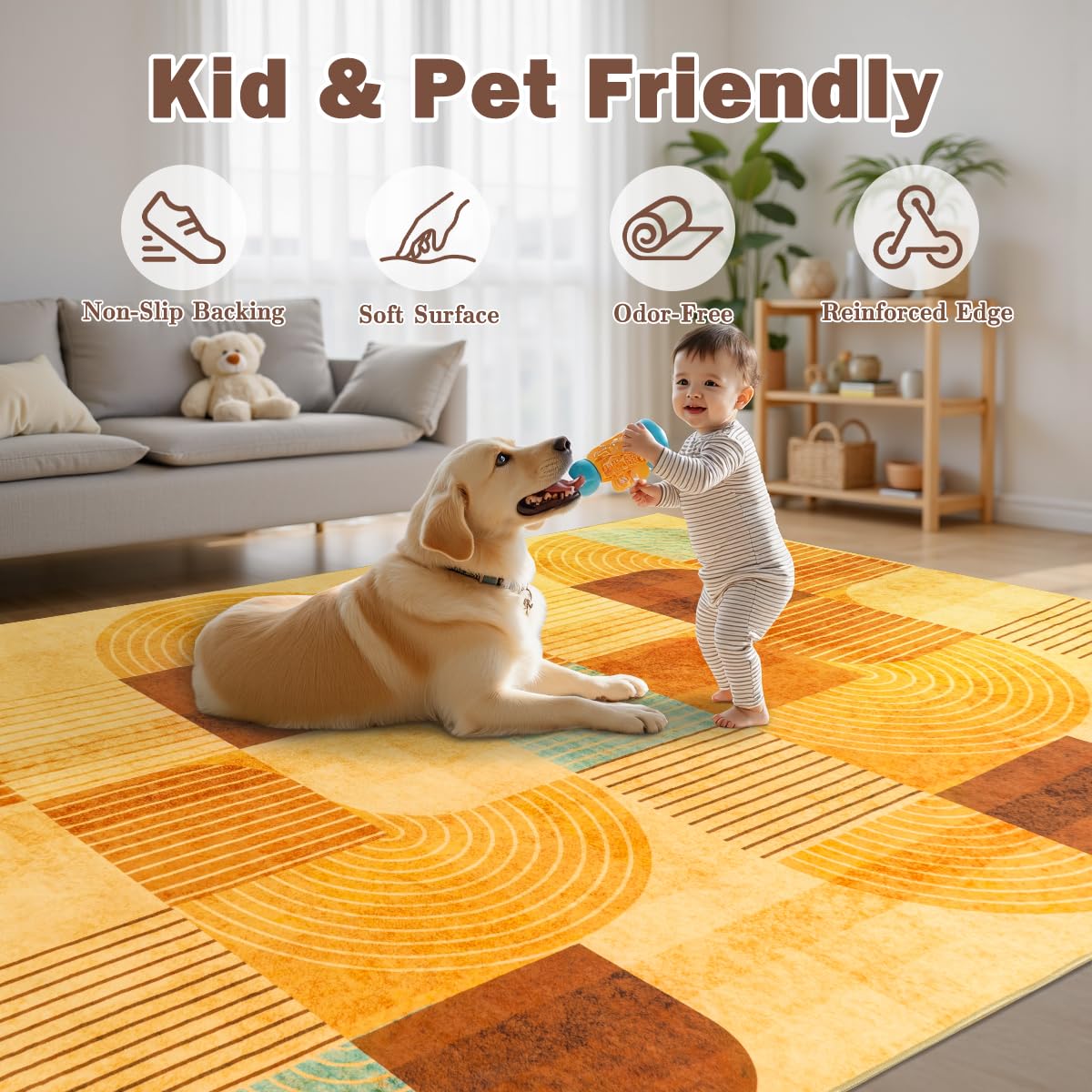 OHDS 5x7 Area Rugs for Living Room, Soft Modern Geometric Rug for Bedroom, Washable Non-Slip Indoor Floor Abstract Carpet for Dining Room Nursery Home,Multi/Orange