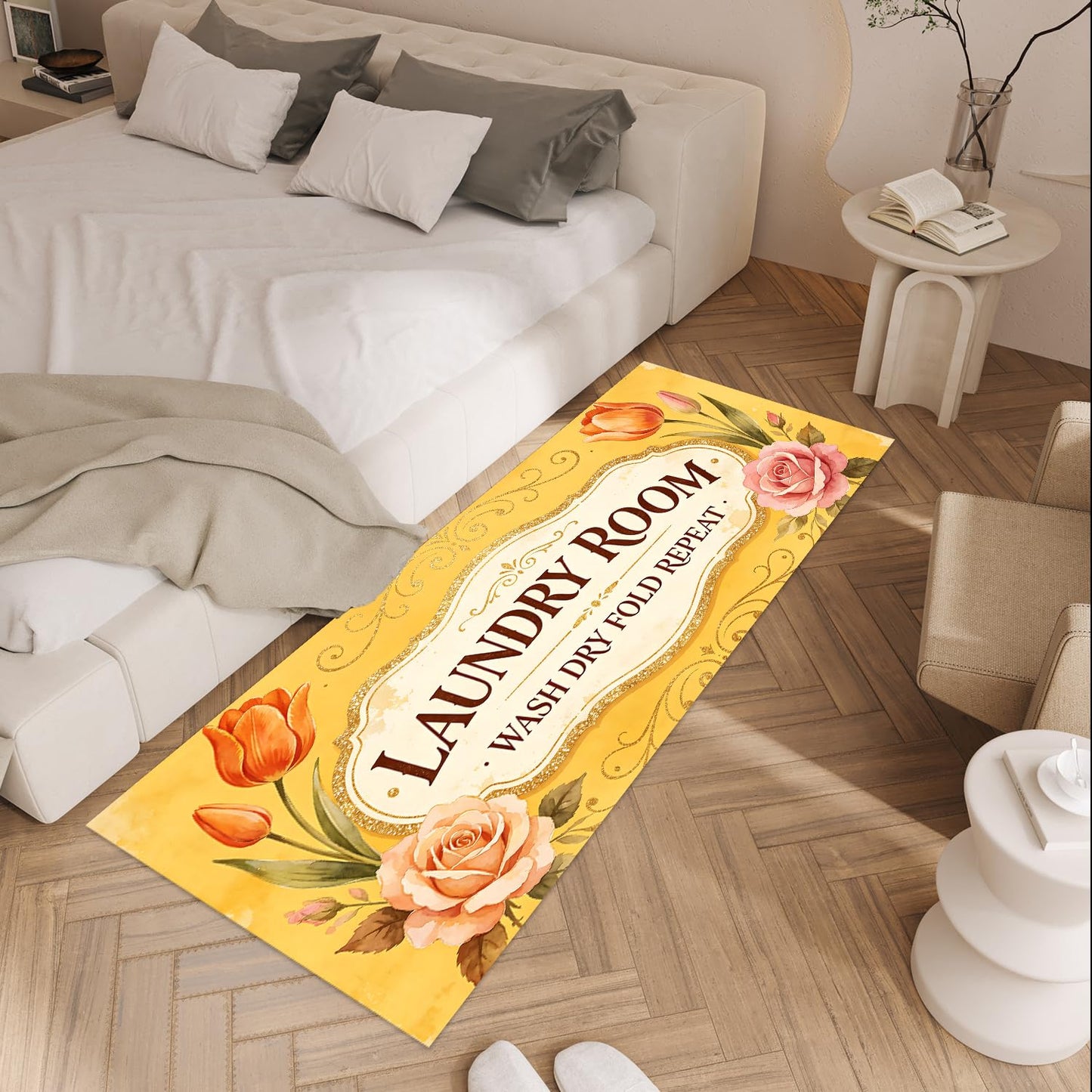 LEIWEIHOPE Rose Lily Summer Runner Rug 20x47 inch Non-Slip Waterproof Laundry Room Rug Kitchen Runner Bathroom Mat with Festive Designs,Outdoor Indoor Entryway Floor Mat Home Decor