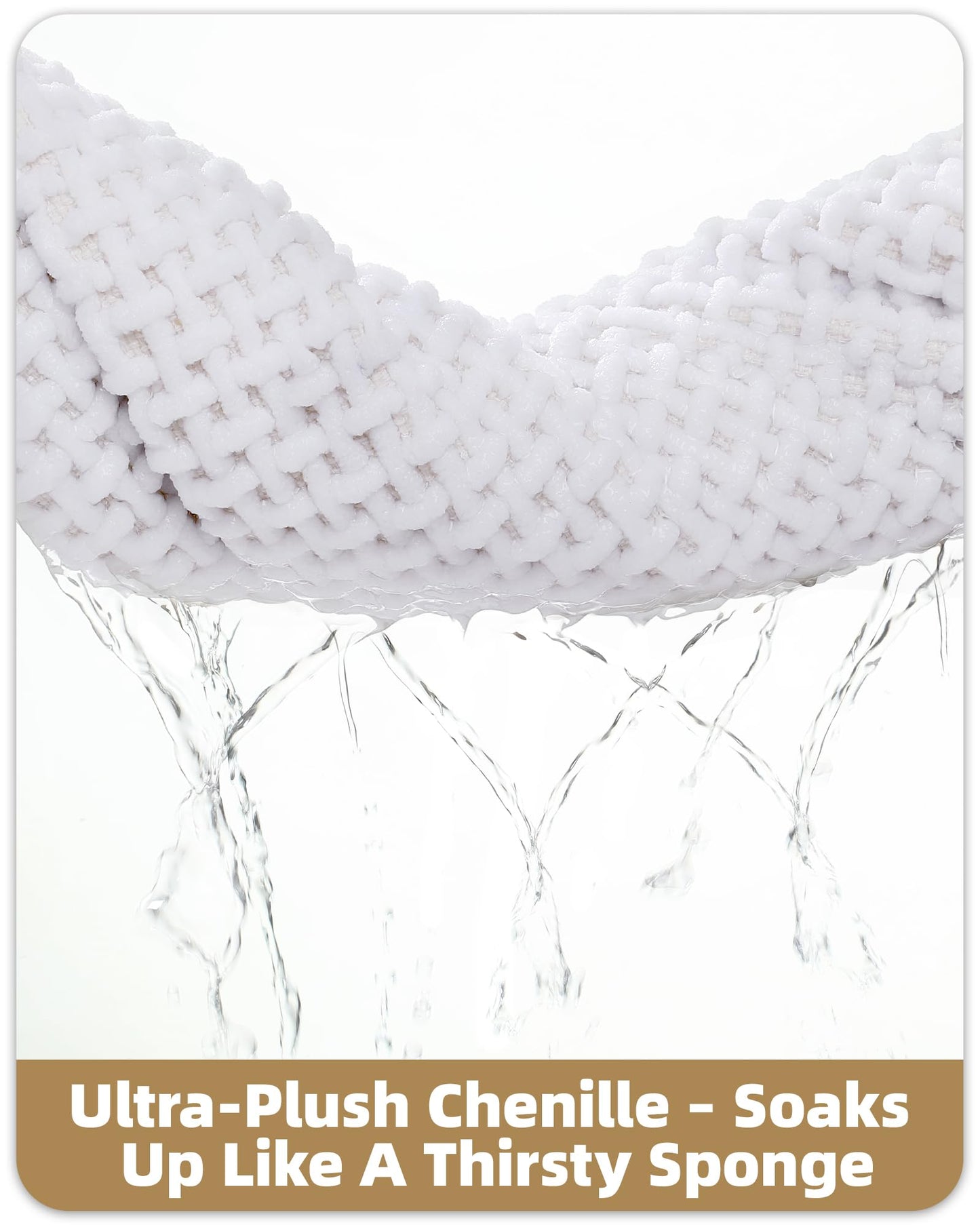 Color&Geometry Chenille Pile Large Bathroom Rugs Upgraded Denser, 24"x36" Non Slip Absorbent White Bath Mats for Bathroom Thin Fit Under Door, Washable Quick Dry