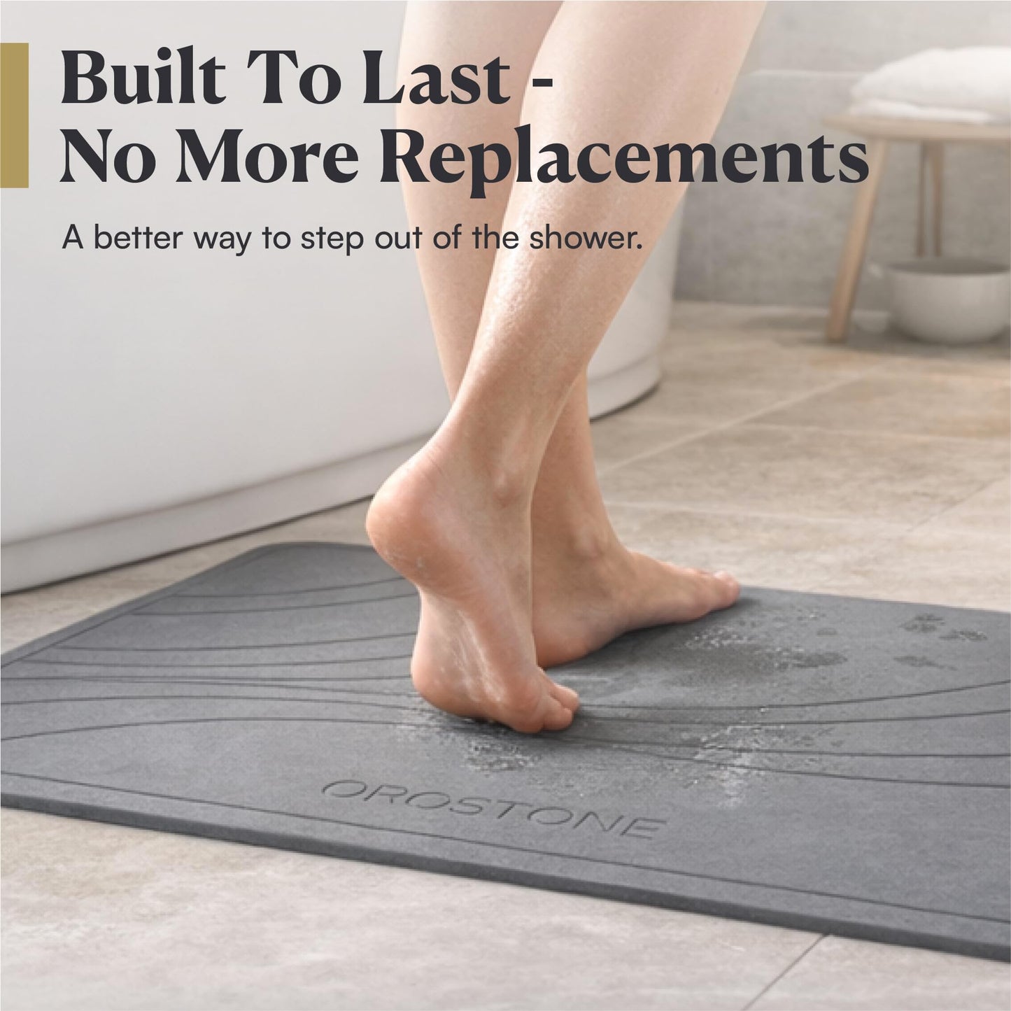 OROSTONE Stone Bath Mat – Diatomaceous Earth, Quick Dry & Super Absorbent, Non-Slip Base, Modern Minimalist Bathroom Mat, Luxury Shower Floor Mat for Bathroom (24x16”)