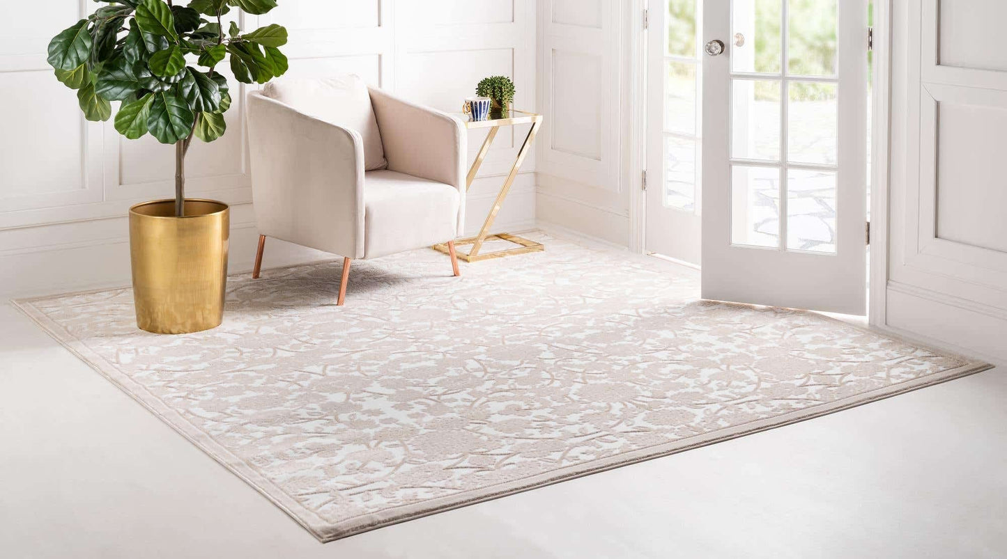 Unique Loom Rushmore Collection Area Rug - Taft (4' 1" Square, Snow White/ Beige)