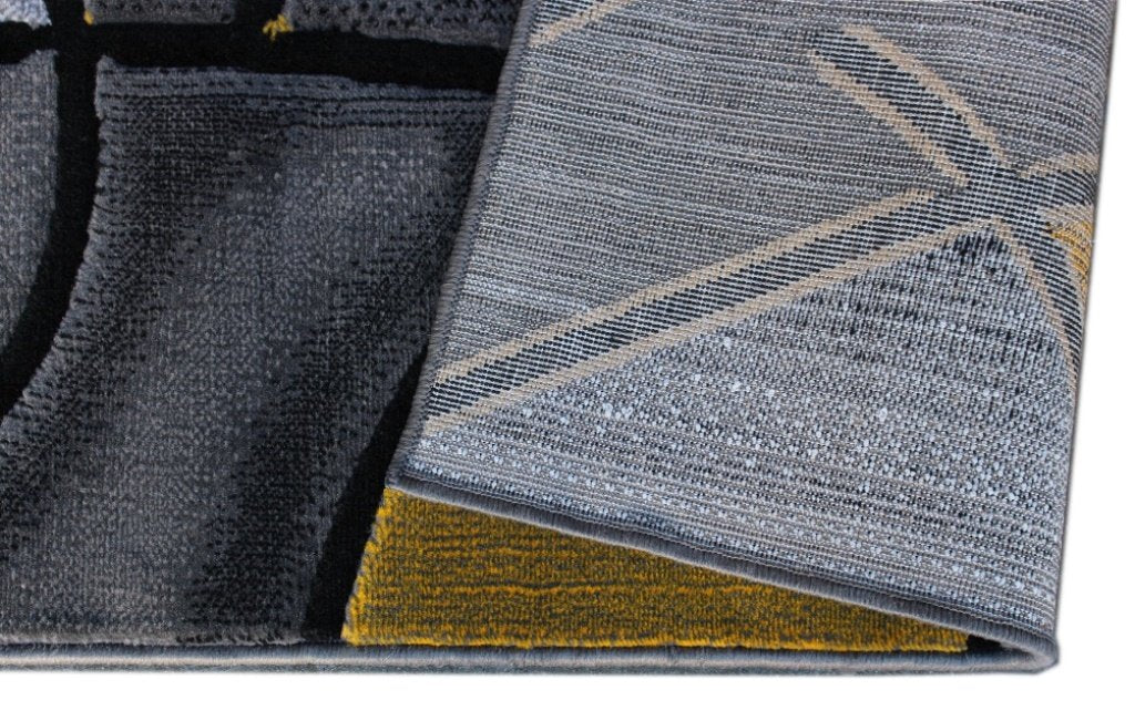 Masada Rugs, Modern Contemporary Area Rug, Yellow Grey Black (8 Feet X 10 Feet)