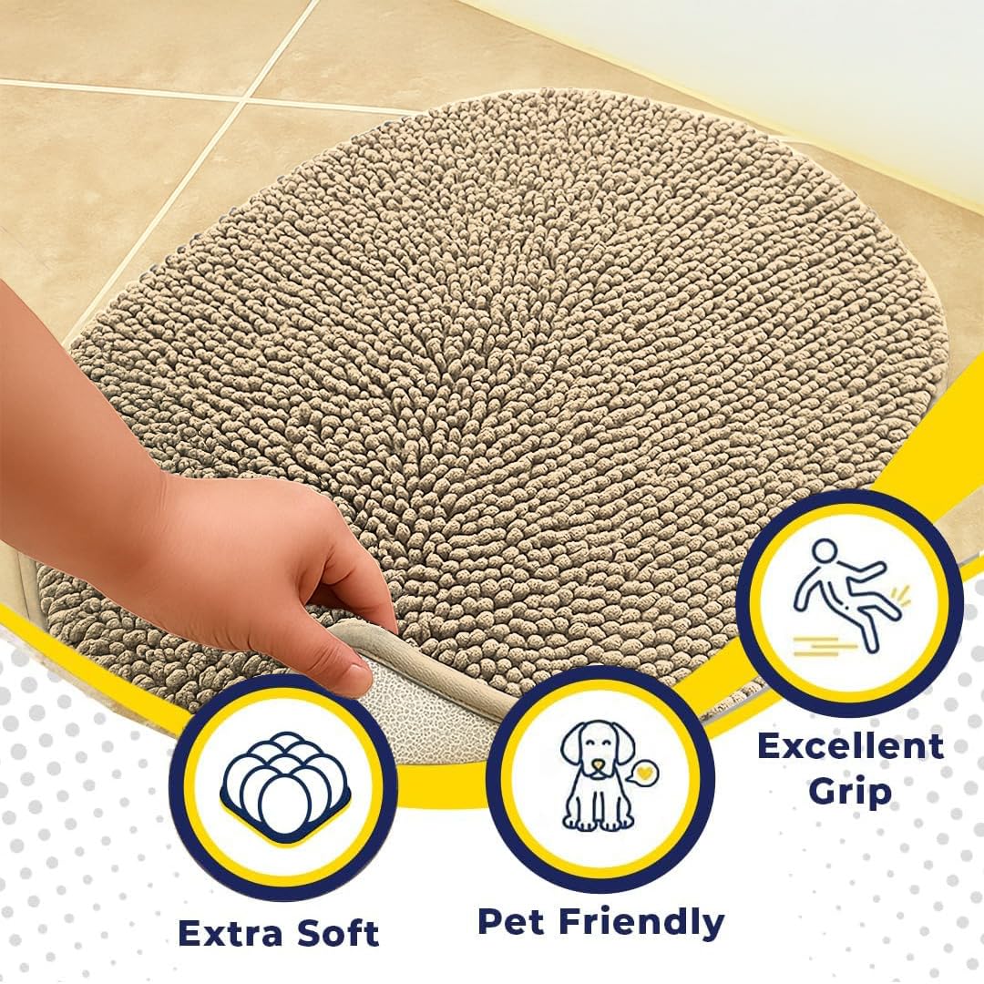 Muddy Mat® Shown on TV – Super Absorbent Microfiber Dog Door Mat for Muddy Paws, Non-Slip Washable Pet Rug, Quick Dry Chenille Entryway Carpet,Machine Washable Indoor Outdoor Mat, Beige Oval 3ft x 5ft