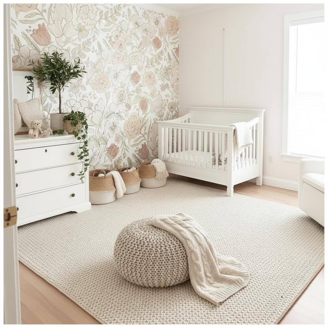 The Knitted Co. Wool Area Rug - Handmade Natural Wool Carpet Rug, Textured Design, Handwoven Ivory Rug - Suitable for Hallway, Bedroom, Dining Room (Ivory- 3'x5')