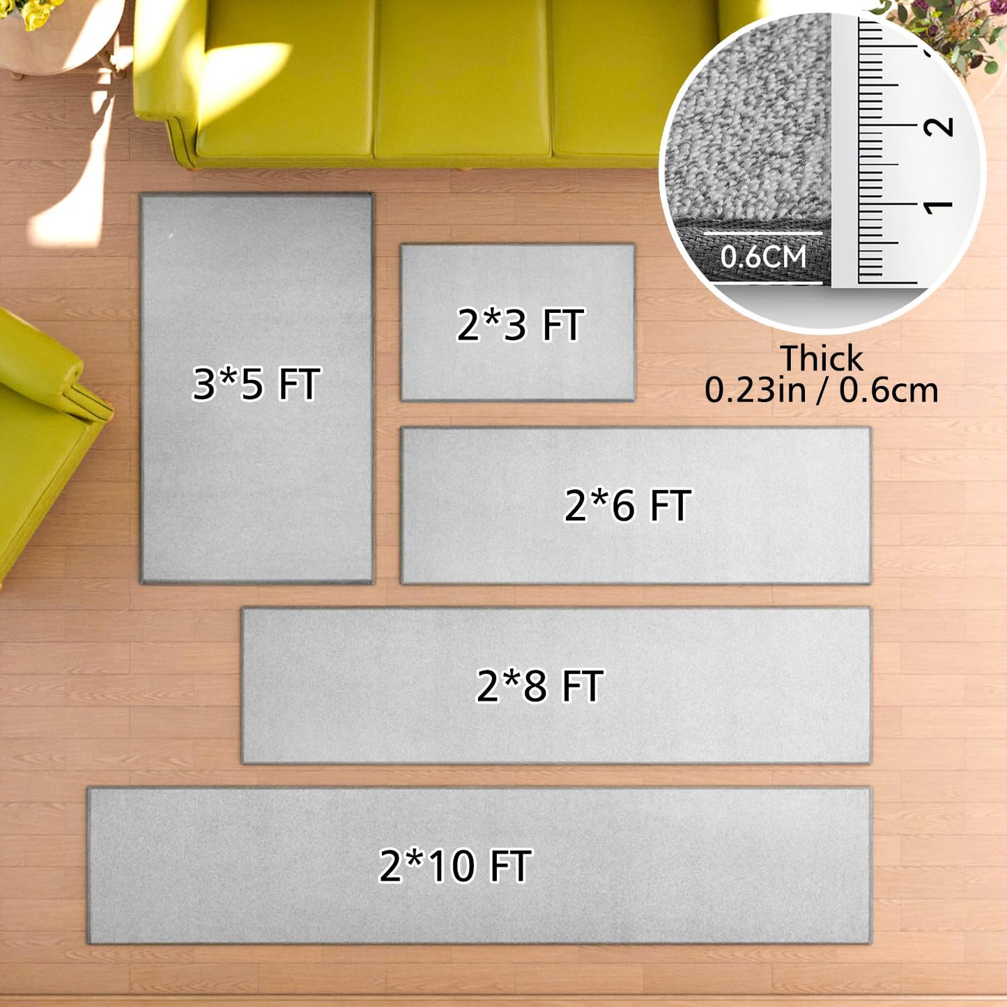 AREDO Runner Rug with Non Slip Rubber Backing, Washable Soft Floor Carpet for Kitchen, Hallway, Entryway Indoor, Bedroom, Laundry, Low Pile Area Rugs, Solid color with Pointillism style, 2*10 ft GREY