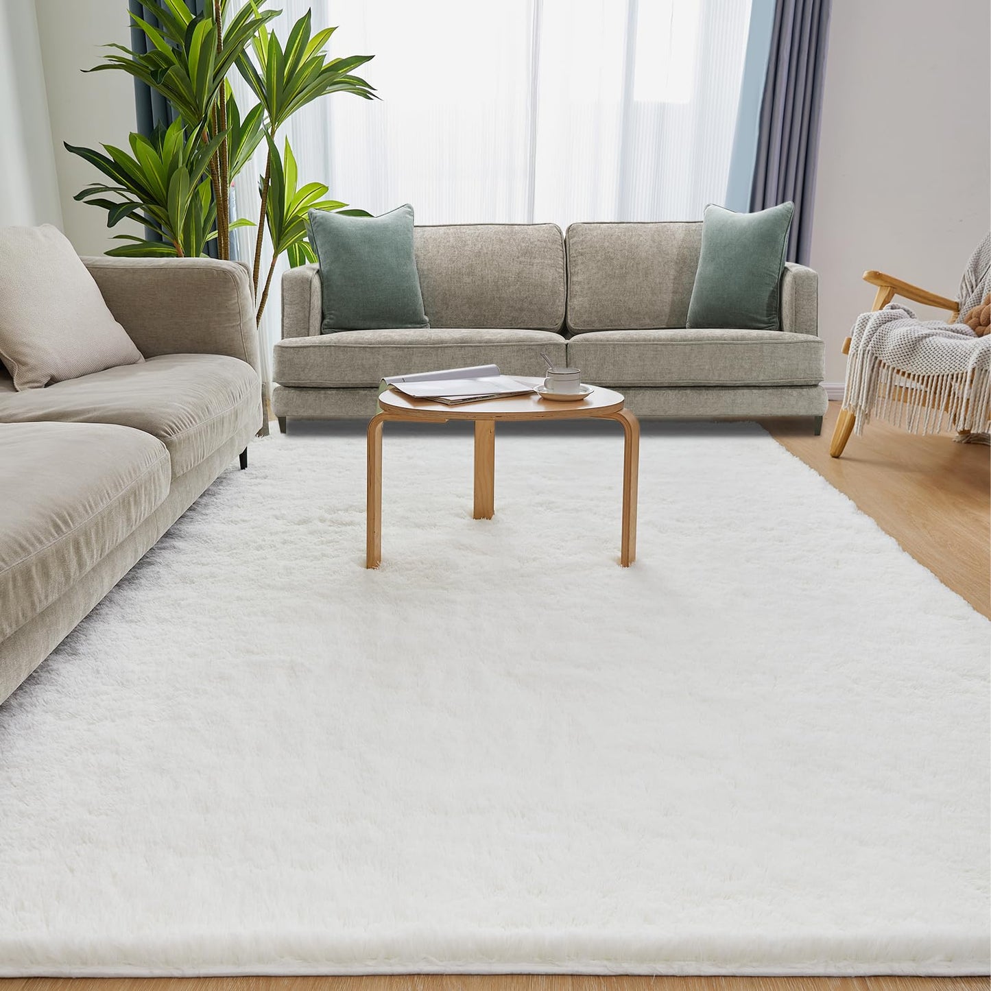 Puremy Fluffy White Rugs for Bedroom, 5x7 Plush Cream Area Rugs for Living Room, Non-Slip Shag Floor Carpet for Kids Room, Girls Room, Bedside, Playroom, Indoor Decor