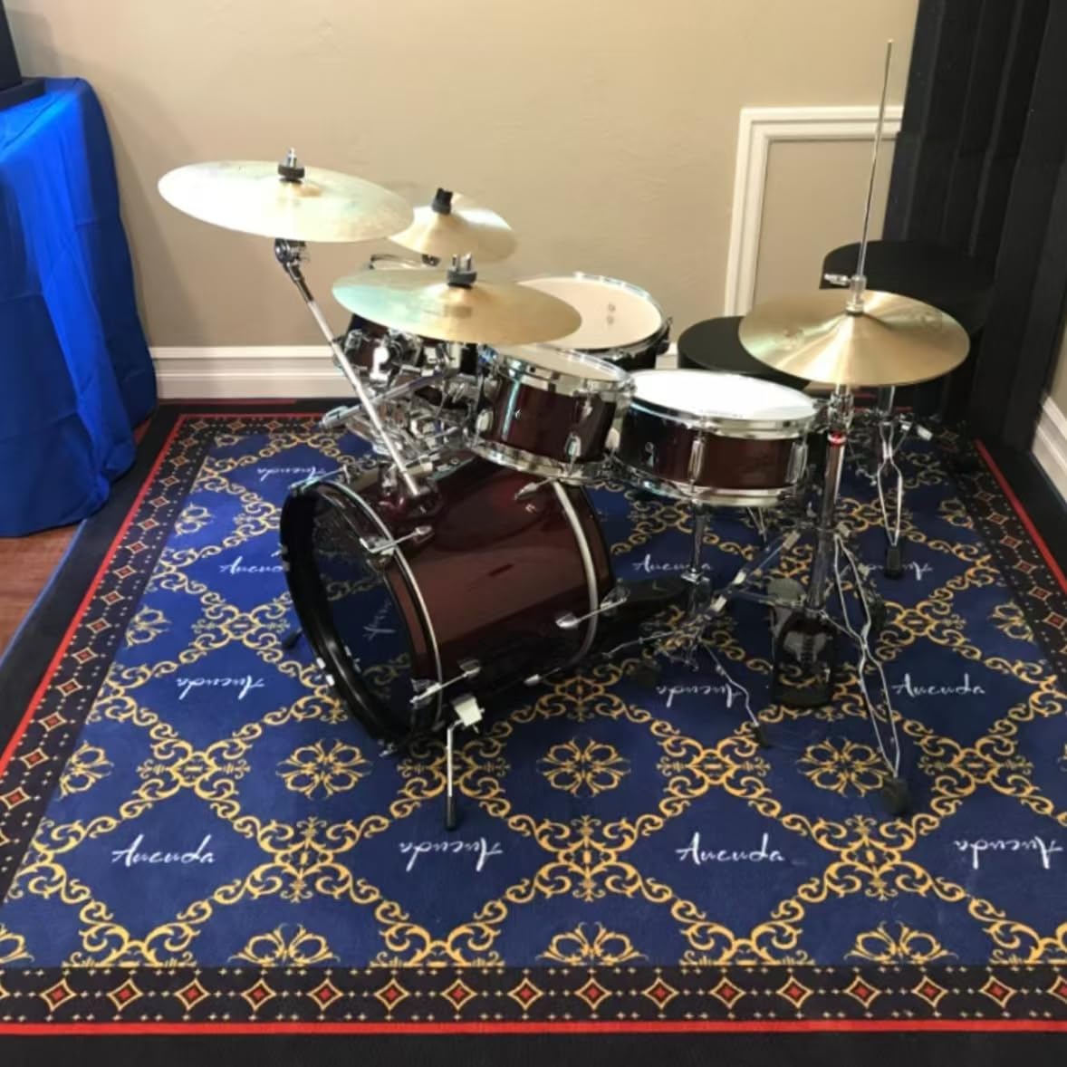 Aucuda Large Drum Rug 6x6.6 ft Drum Mat Outdoor, Tightly Woven Fabric Cool Drum Set Carpet with Non-Slip Grip Bottom, Electric Drum Accessories for Studio, Apartment, Soundproof, Guitar, No Crease.