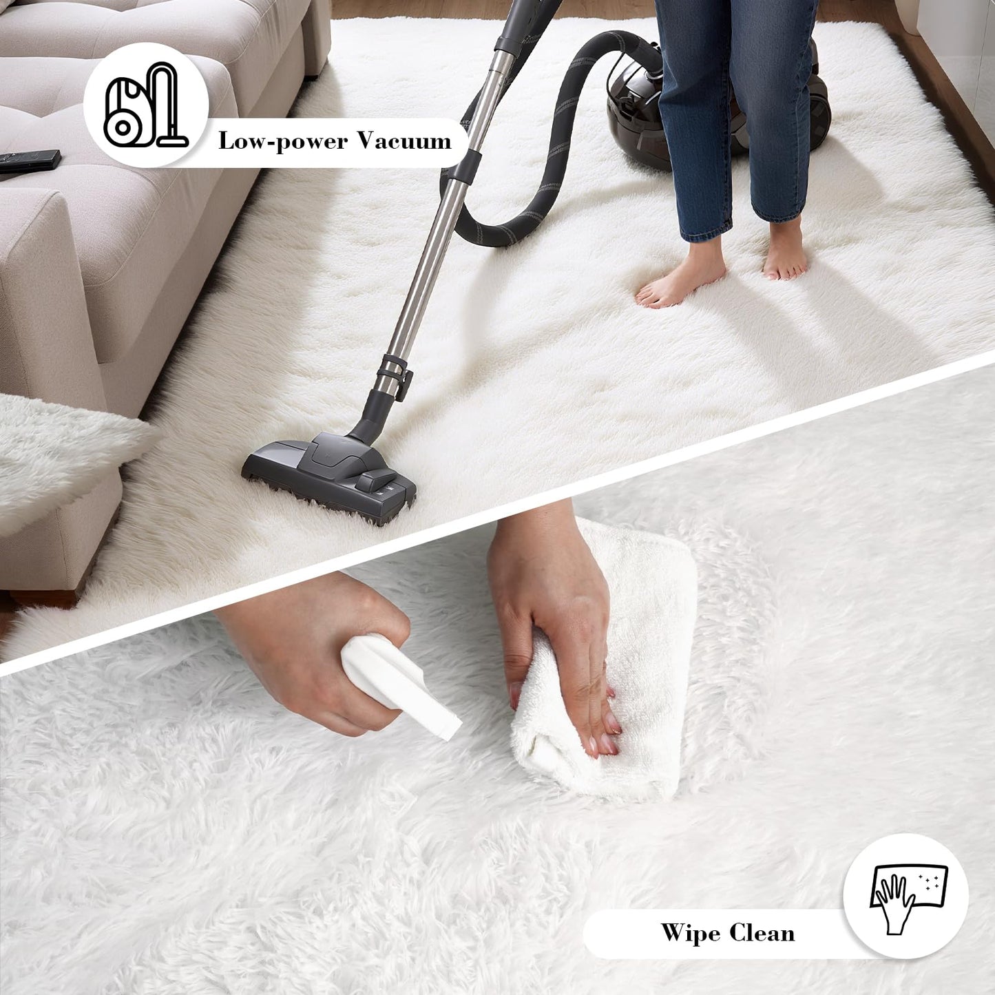 Fluffy Rug Shag Area Rug, White 4x6 Area Rugs for Bedroom, Small Bedside Rug, Soft Fluffy Shag Entryway Throw Rugs for Living Room Bedroom Room Home Decor