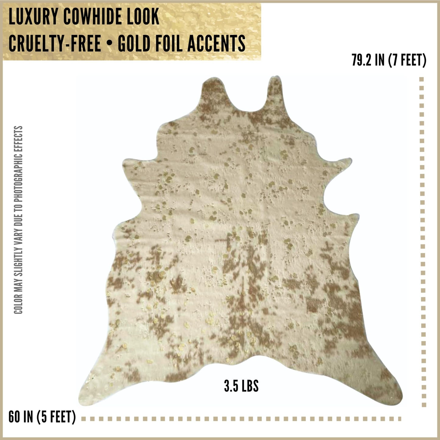ZIARA Cowhide Rug for Living Room 79.2 x 60 in (5x7 ft) - Faux Fur Cow Hide 5x7 Area Rugs - Animal Print Rug for Bedroom Dining Decor, Gift, Off White, Cruelty-Free