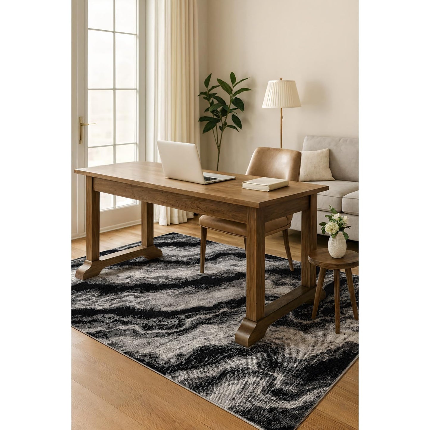 Rugshop Modern Contrast Indoor Area Rug for Entryway,Bedroom,Kitchen Rug Low Pile Rug with Jute Backing 4' x 6' Black