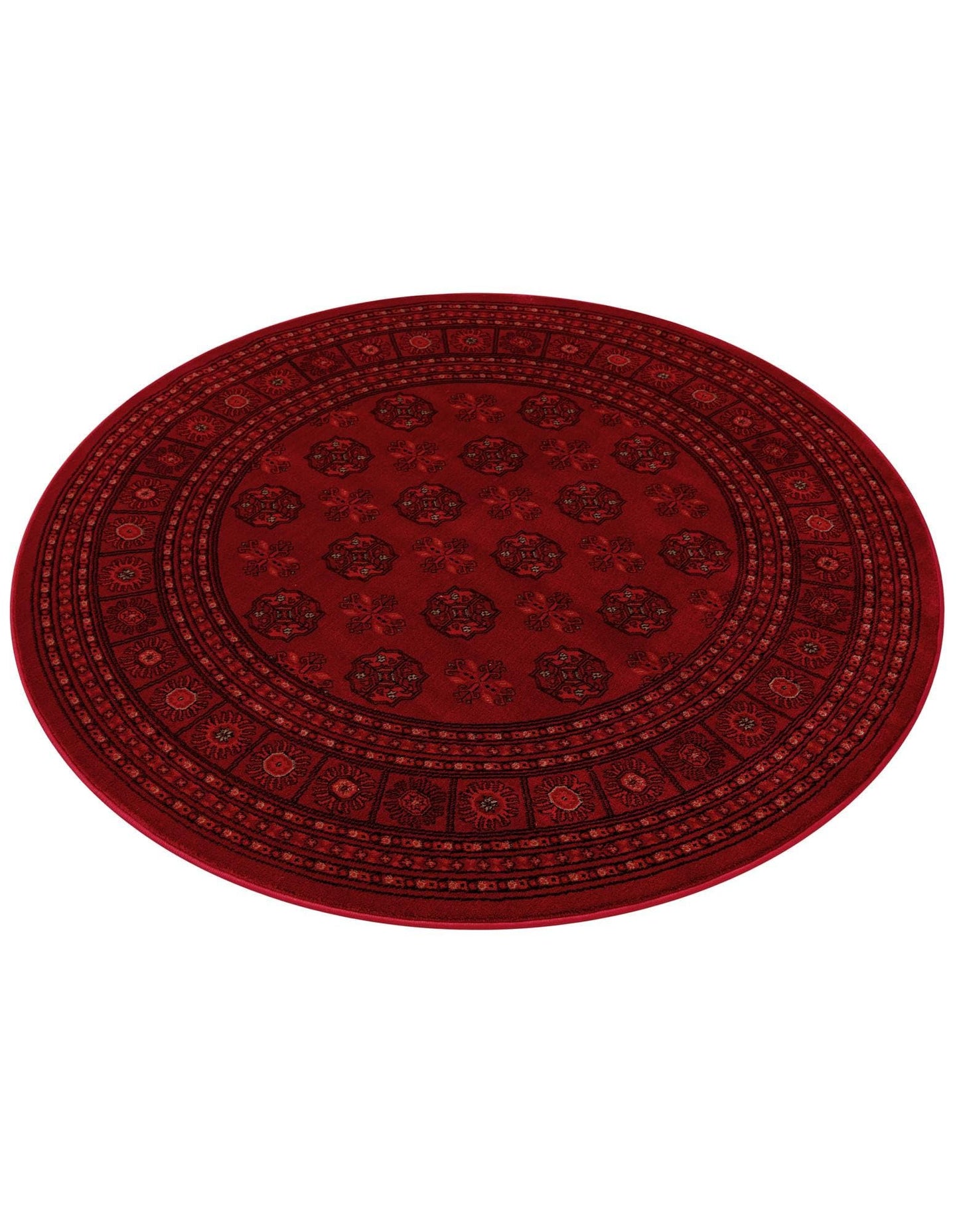 Rugs.com Bokhara Collection Rug – 5 Ft Round Red Medium-Pile Rug Perfect for Kitchens, Dining Rooms
