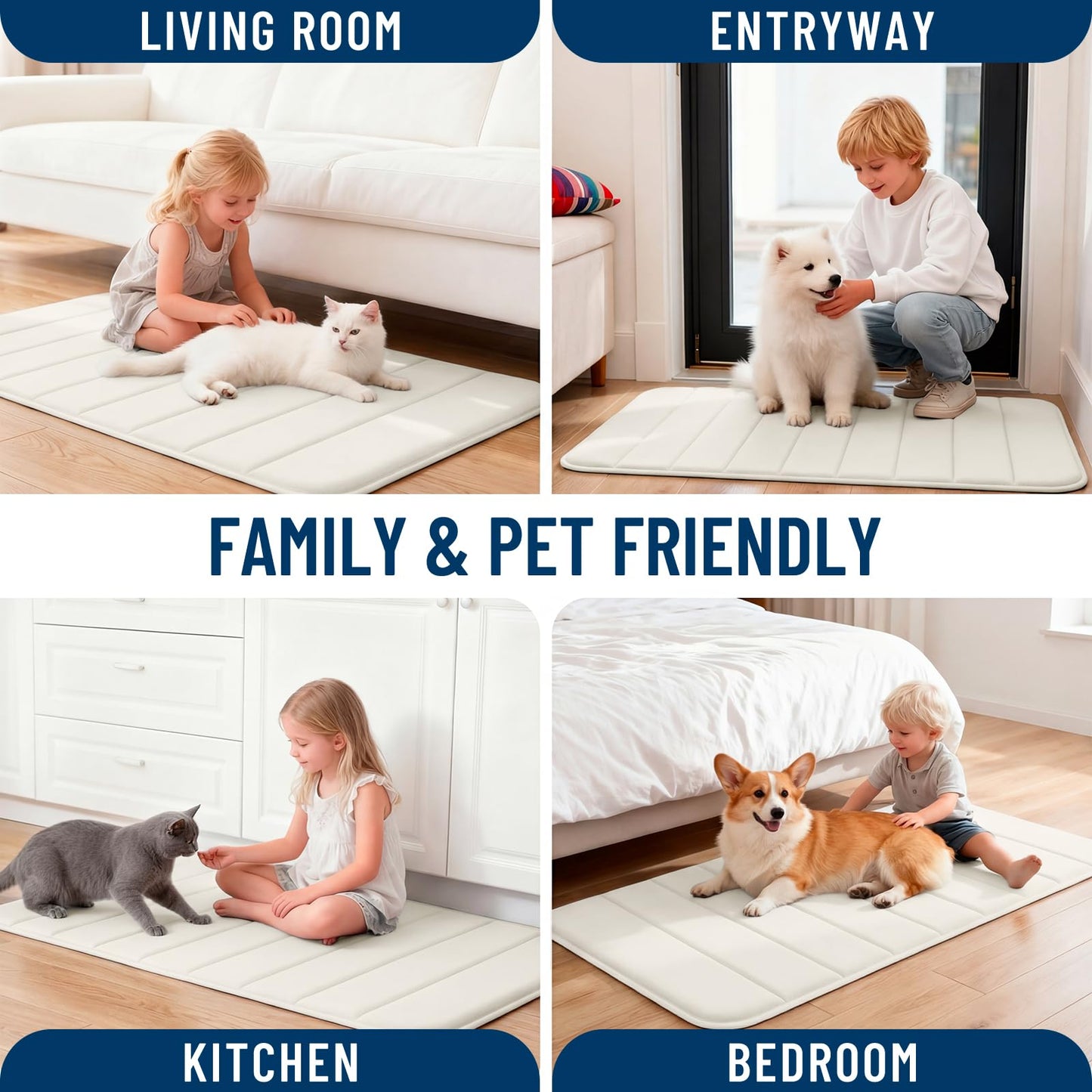 OLANLY Memory Foam Bath Mat 59x35, Super Soft Absorbent Bathroom Rugs, Quick Dry, Machine Washable Shower Floor Rugs, Bathmat Carpet, Bathroom Home Decor Accessories, Ivory