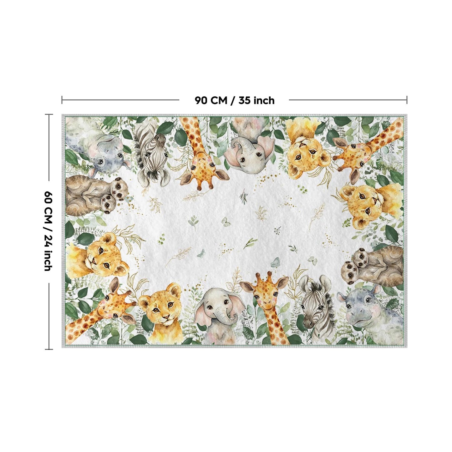 Artoid Mode Animals Elephant Giraffe Baby Shower Area Rug, Spring Birthday Home Decor Low-Profile Washable Door Mat for Entryway Bedroom Living Room Laundry Room Indoor 2x3 Feet