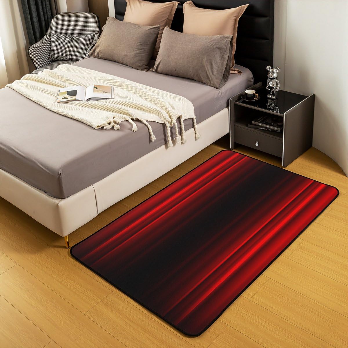 Erosebridal 3D Print Area Rug 4'11" x 3'3" Modern Living Room Rugs for Kids Boys Girls Ombre Abstract Glowing Art Gradient Decorative Carpet Red Black Non Slip Indoor Floor Mat