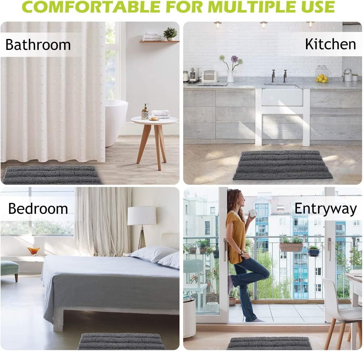 KGORGE Grey Bath Rugs - Soft Large Bathroom Rugs 60" x 24" Farmhouse Floor Cover Water Absorbent Bath Mat Shower Carpet for Toilet Door Way Kitchen Kids Baby, 1 Pc