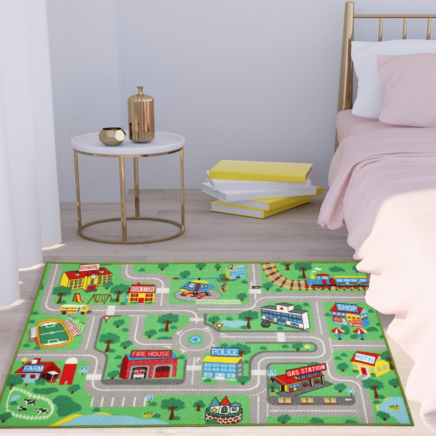 Yincimar Kids Play Rug for Playroom 5.2x3.3 ft Town City Road Map Car Mat Play Mat Educational Learning Carpet Area Rug for Boy Girl Toddler Bedroom Playroom
