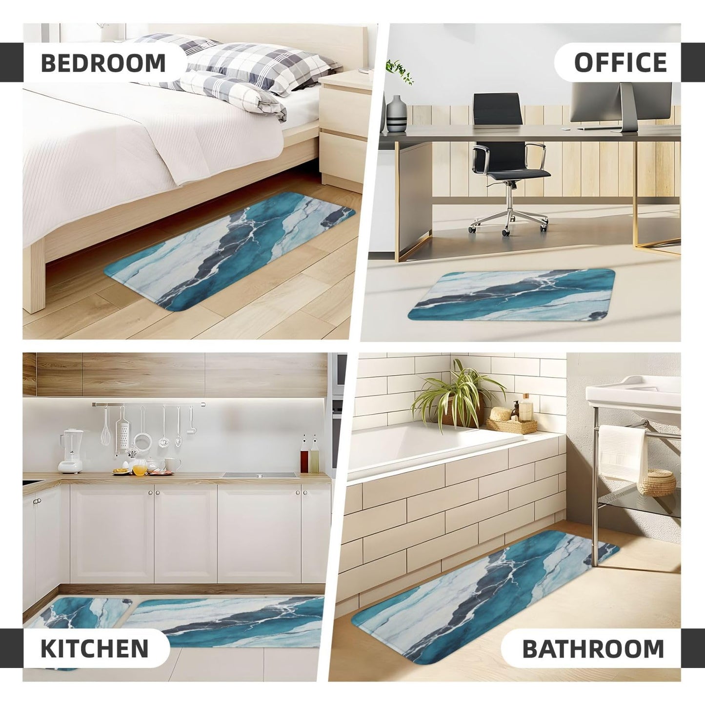 Scczsin White Turquoise Marble Kitchen Rugs Microfiber Floor Mats Cushioned Carpet Runner Rug for Laundry Bathroom Living Room, 2 Piece Set 17"X 47" + 17"X 30"