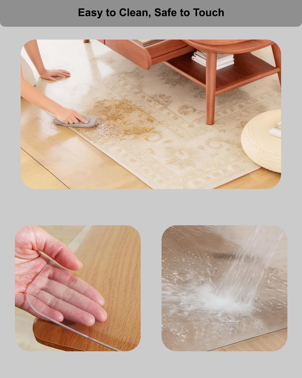 ใ16 Anti-Slip Stickers Includedใ 5'ร7' Clear Vinyl Rugs for The Floor, Waterproof Vinyl Floor Mat, Plastic Floor Protector for Hardwood, Wipeable Clear Carpet Protector for Under Dining Table/Bedroom