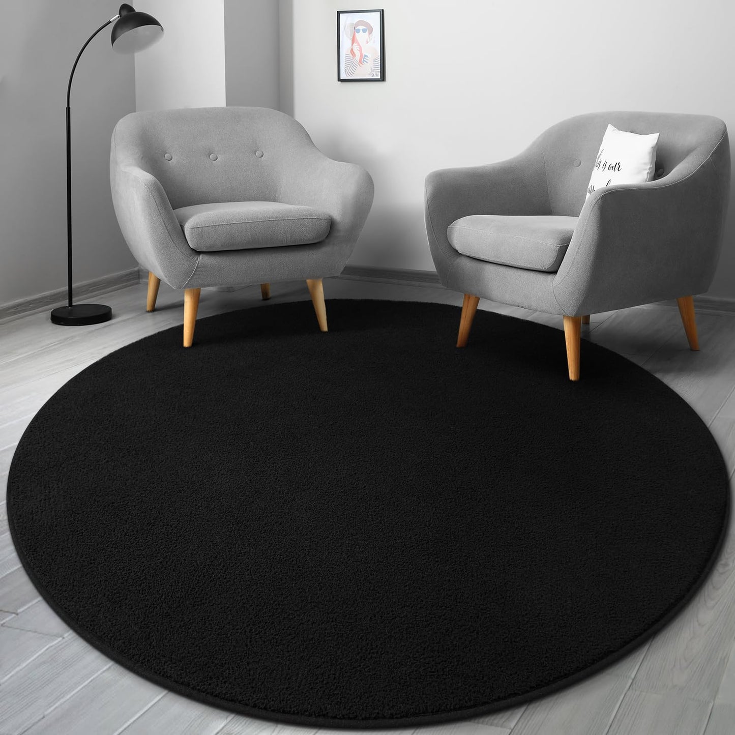 Gifeas Ultra Soft Round Area Rugs for Living Room Bedroom, 4x4 Feet Black Thickened Memory Foam Modern Indoor Circle Carpets, Non-Slip Comfy Circular Rug for Boys Girls Nursery Room Home Decor