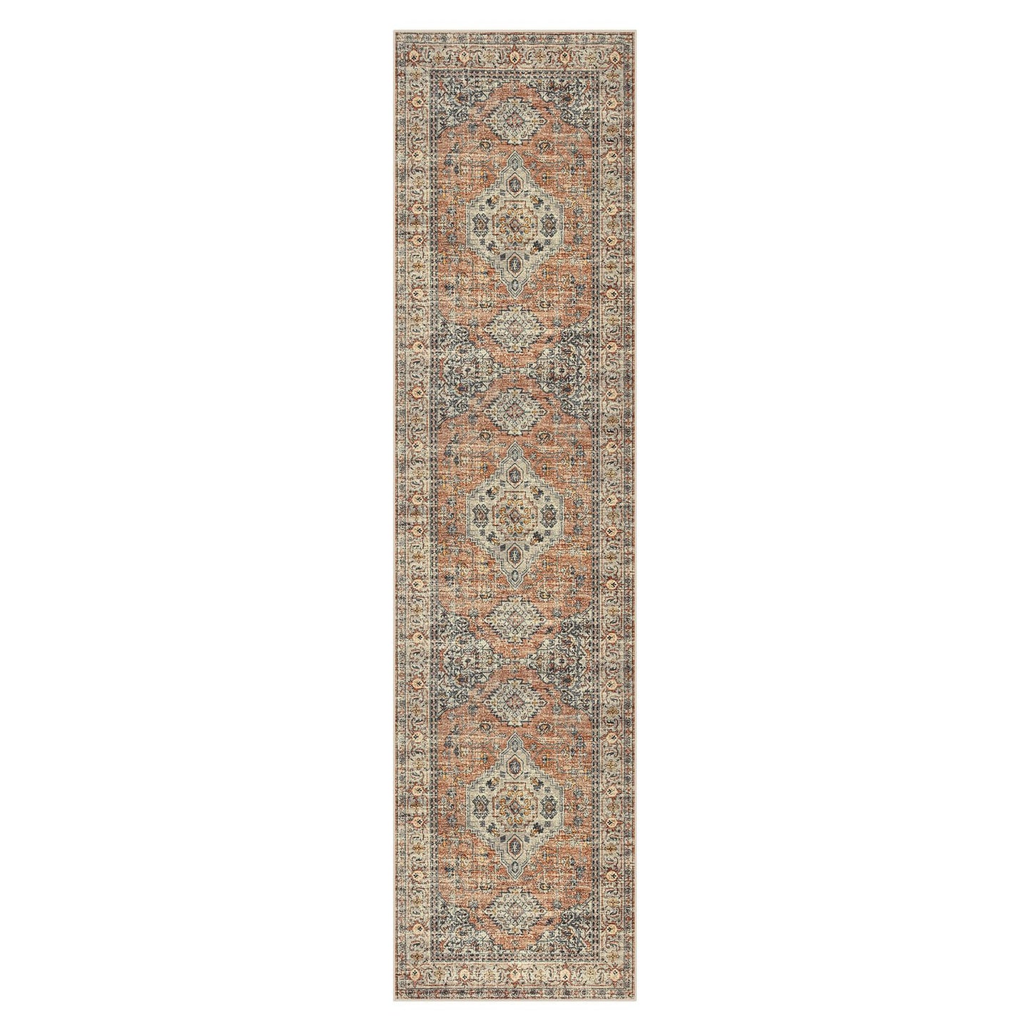 Lahome Oriental Kitchen Runners for Hallways, 2.5x10 Washable Runner Rug Non Slip, Soft Hallway Rug Distressed Ultra-Thin Long Carpet for Bathroom Entryway Bedroom Eleanor, Peach/Orange