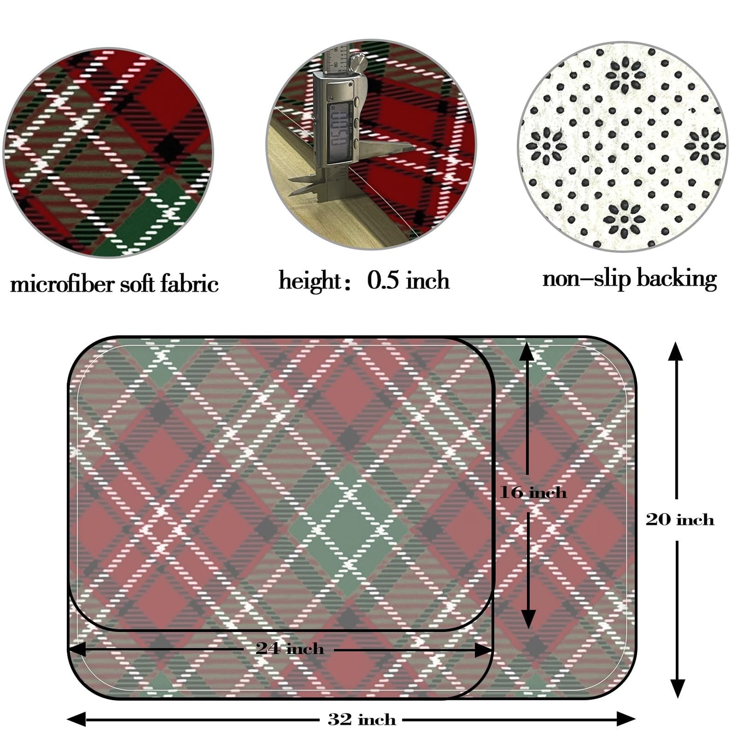 Zussun Christmas Bathroom Rugs Mat Xmas Buffalo Plaid Winter Bath Rug 32 x 16 in Water Absorbent Non Slip Washable Shower Mat Memory Foam Bath Mats for Bathroom Decor