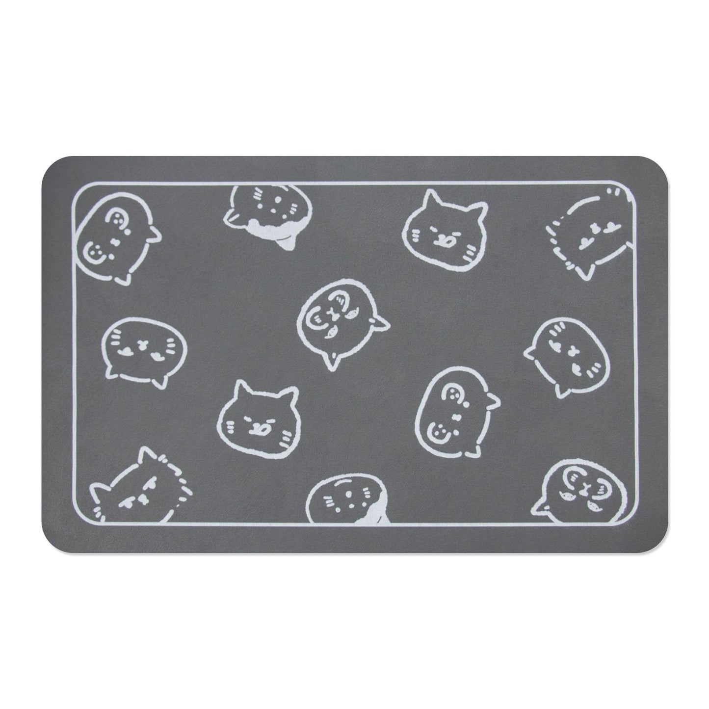 YCT Cat Food Mat for Pet Dog Feeting Mats, Cat Mat for Food and Water, Non-Slip Super Absorbent, with Multiple cat Heads Logo,18.1 x 11.8 inches, Dark Grey