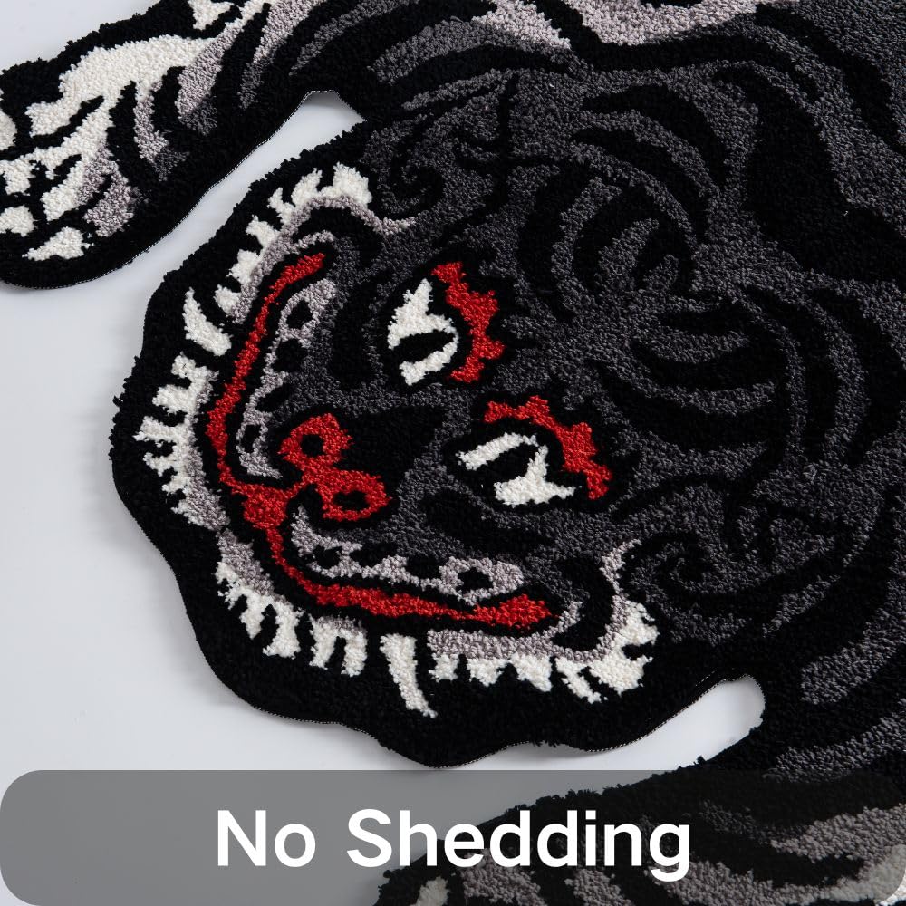 5x3ft Tibetan Tiger Tufted Rug for Living Room, Soft Fun Rugs for Bedroom Aesthetic,Washable Carpet with Nonslip TPR Backing,Home Decor (Gray)