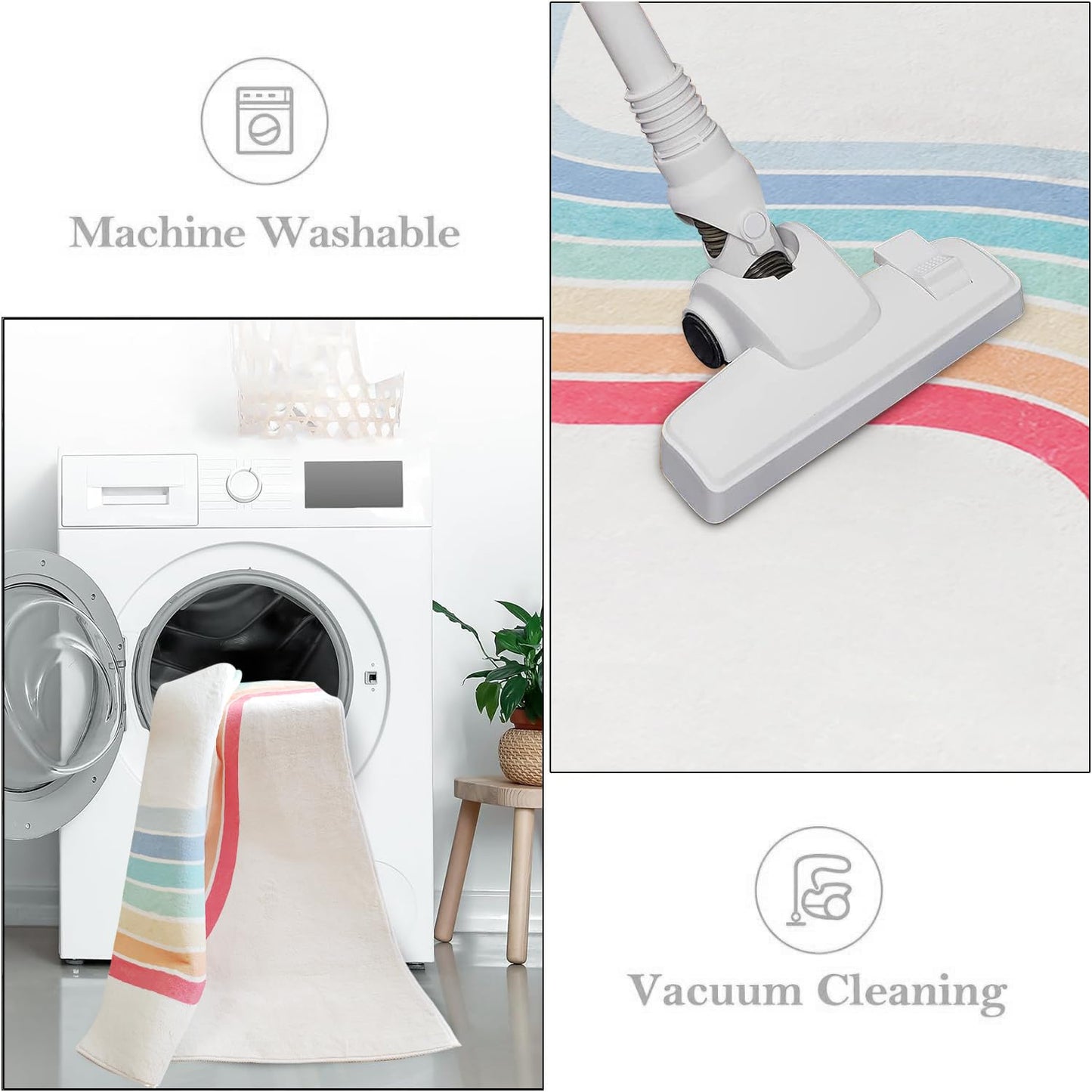 Poowe Rainbow Machine Washable Area Rugs-5'x7' for Living Room, Large Non-Slip Boho Kids Nursery Throw Rug Carpet for Bedroom Entryway Dining Room Office Rug Decor (Rainbow)
